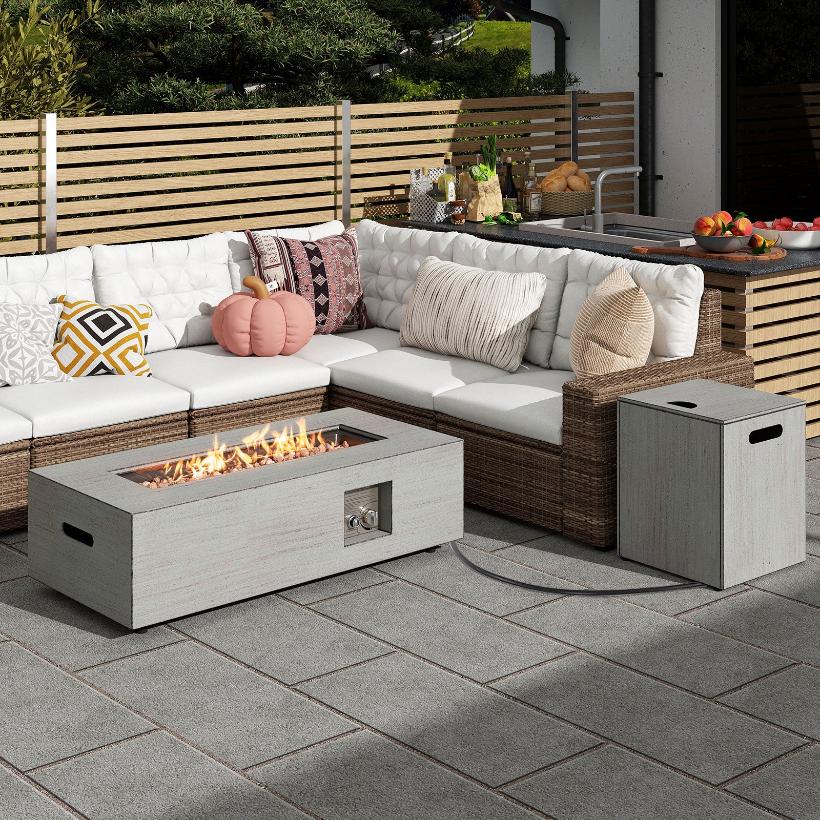 42 Inch 50 000 BTU Outdoor Rectangular Fire Table with Tank Holder - Image 2