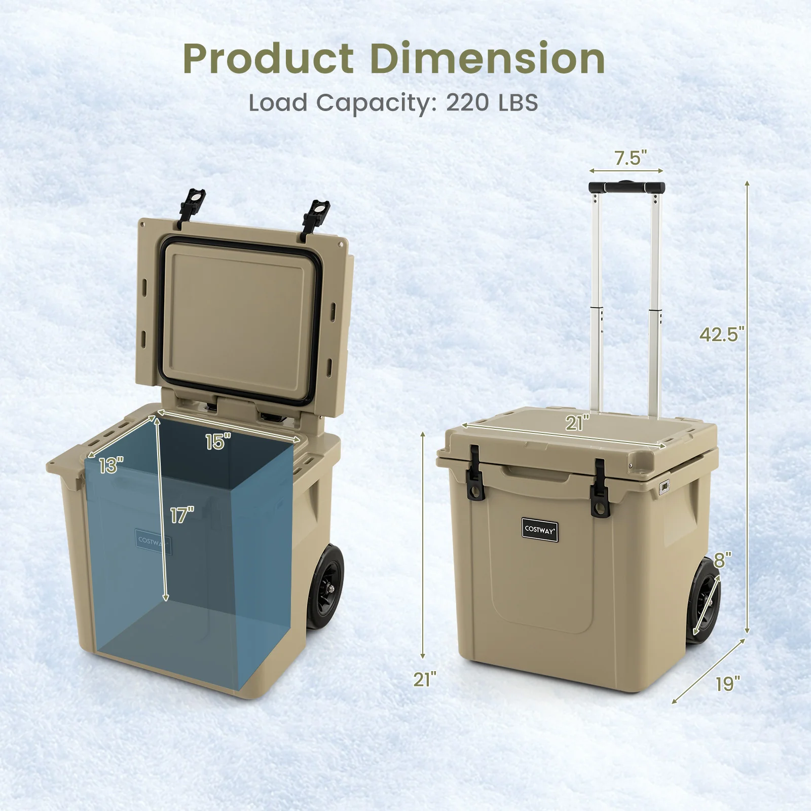 45 Quart Cooler Towable Ice Chest-Brown - Image 5