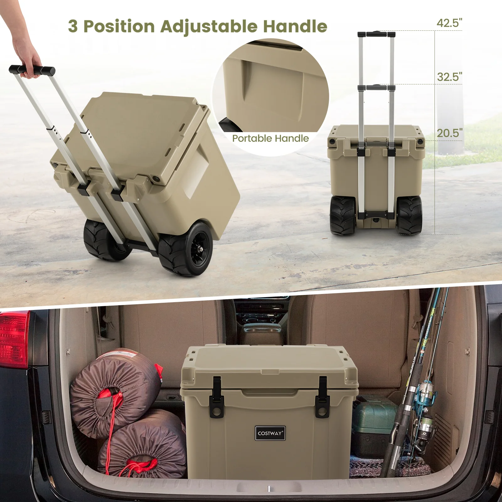 45 Quart Cooler Towable Ice Chest-Brown - Image 8