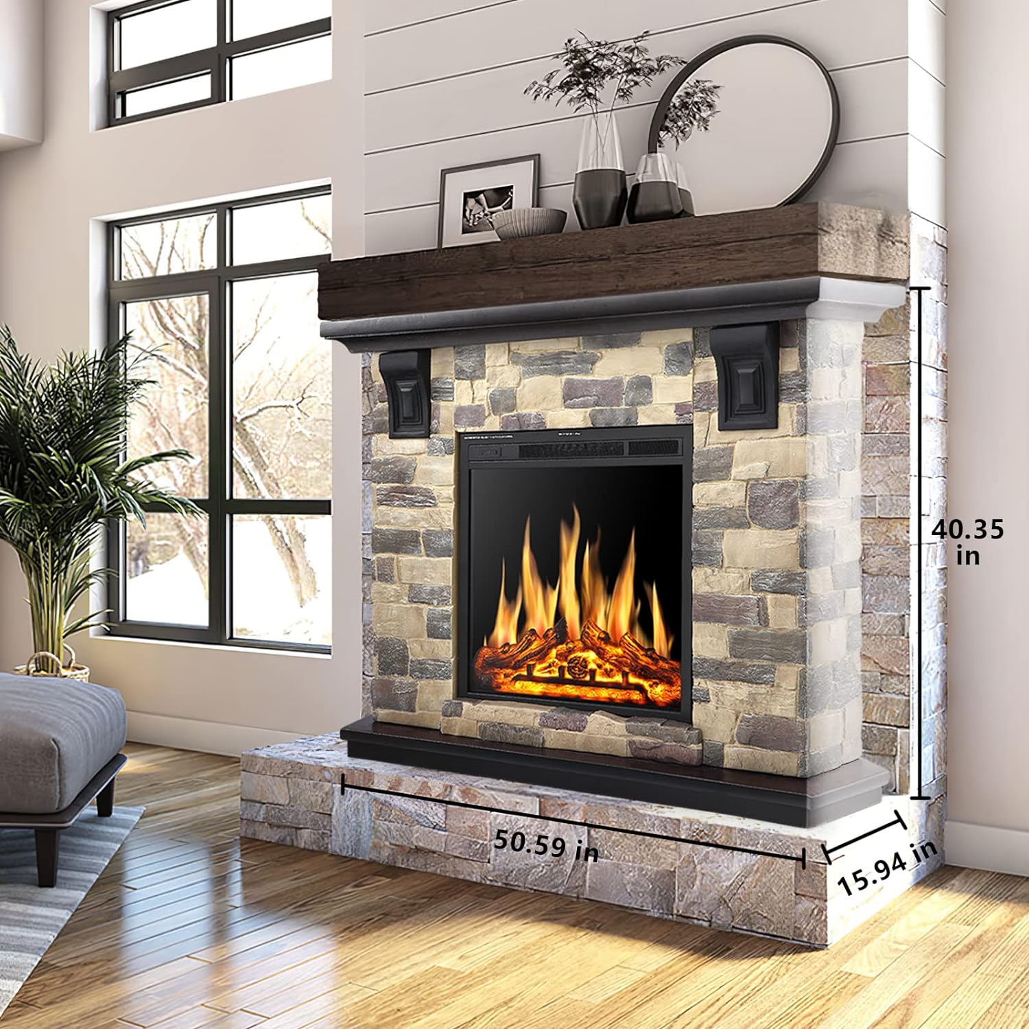 48 Inch Electric Fireplace Stone Mantel Package Y4926 - Image 12