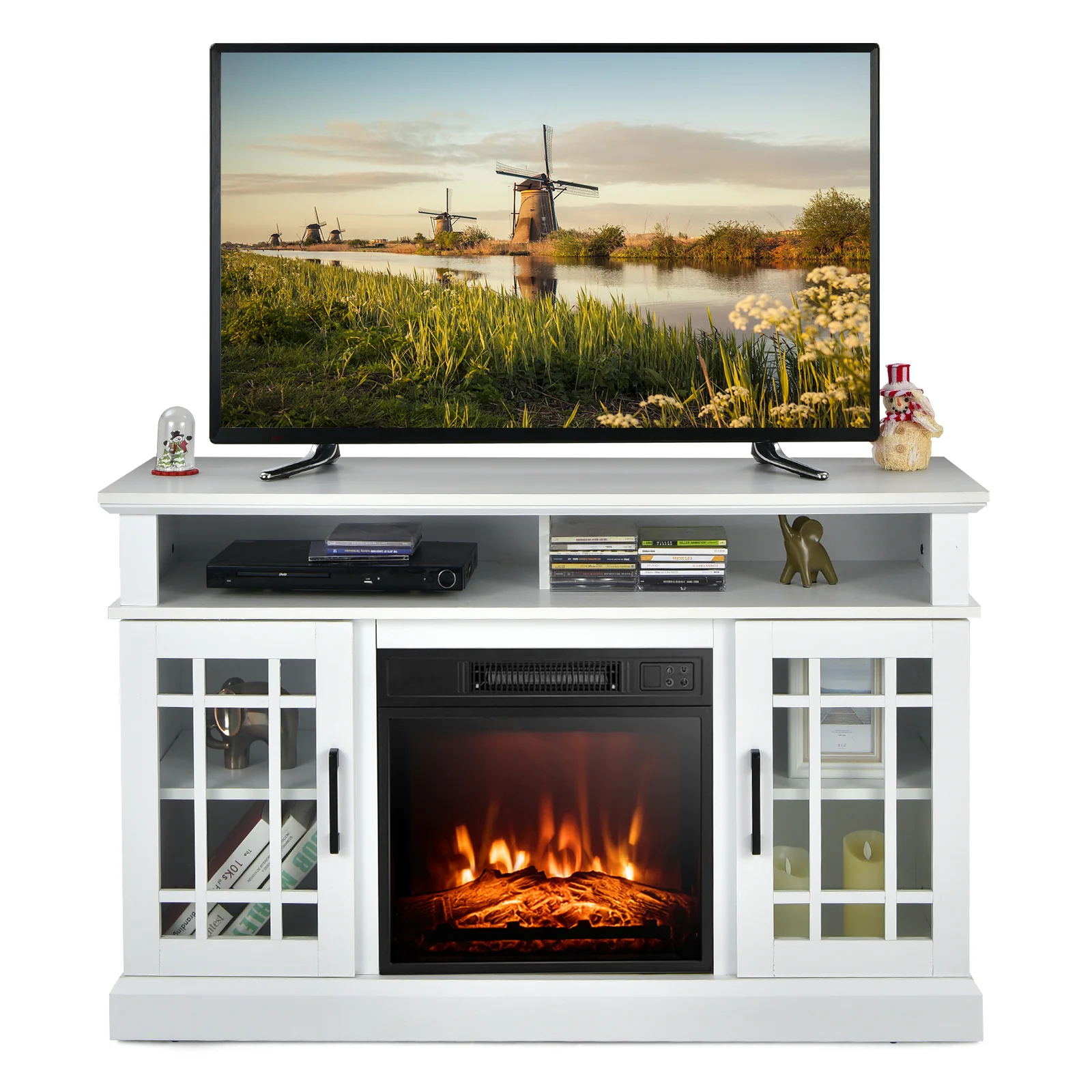 48 Inch Electric Fireplace TV Stand with Cabinets for TVs Up to 50 Inch-White - Image 4