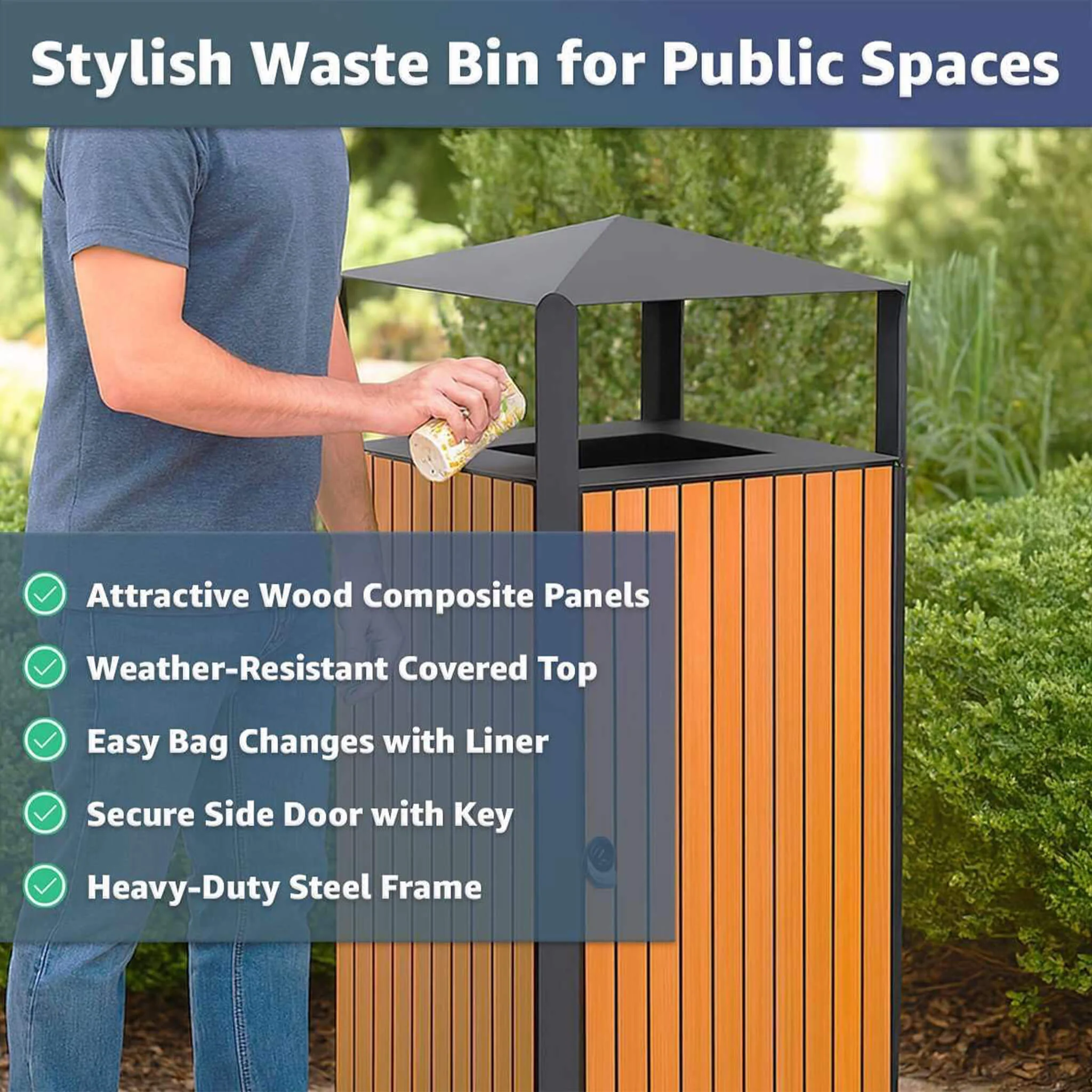 49-Gallon Heavy-Duty Commercial Outdoor Trash Can with Covered Top - Image 5