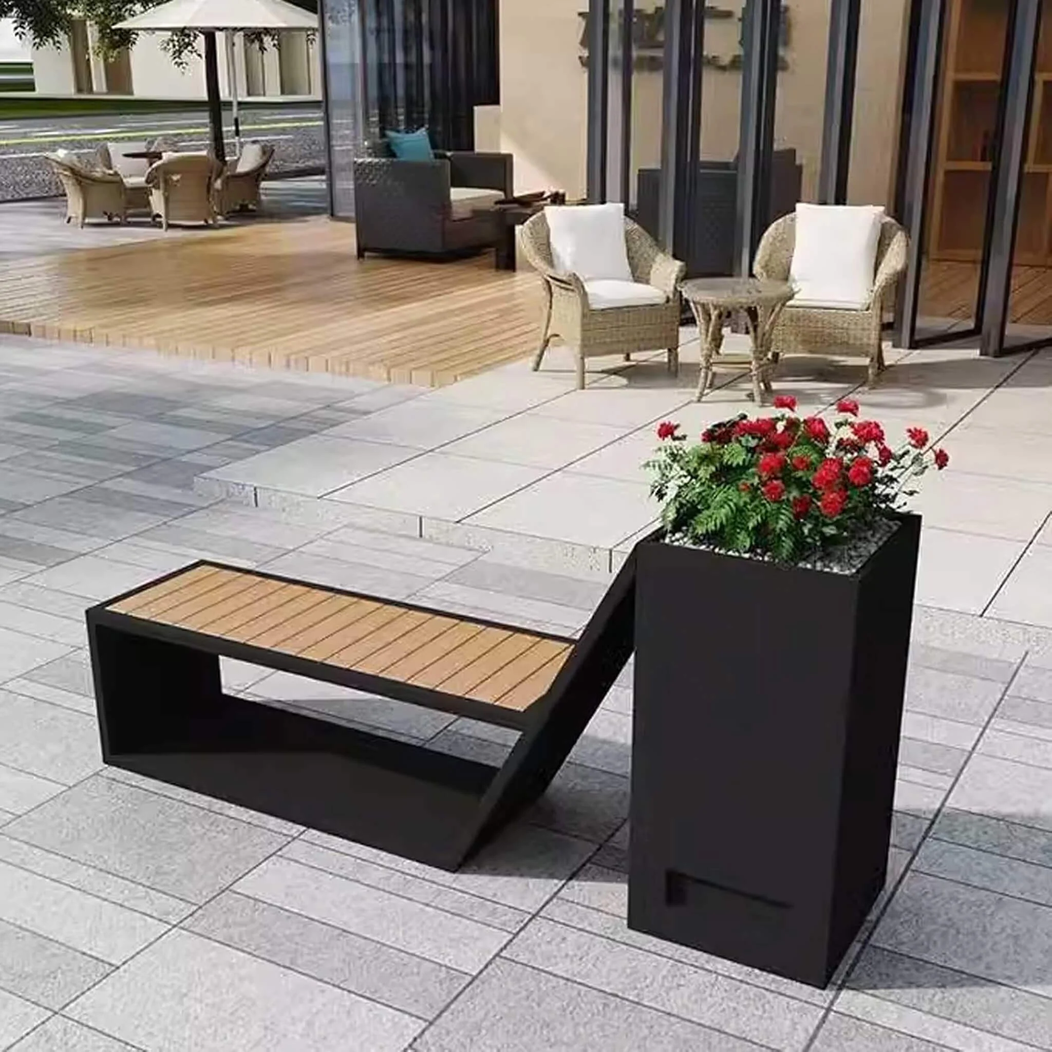 4FT Outdoor Commercial All-Weather Metal Bench With Planter Box
