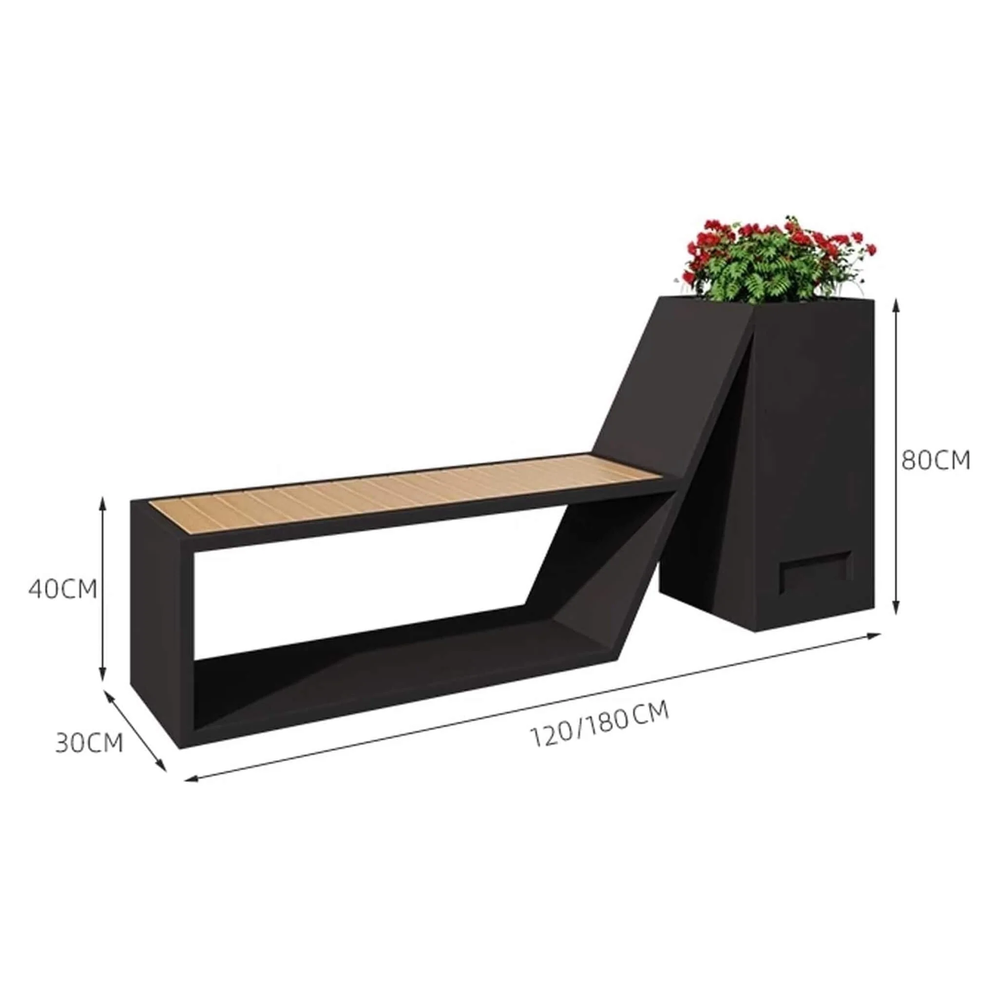 4FT Outdoor Commercial All-Weather Metal Bench With Planter Box - Image 6