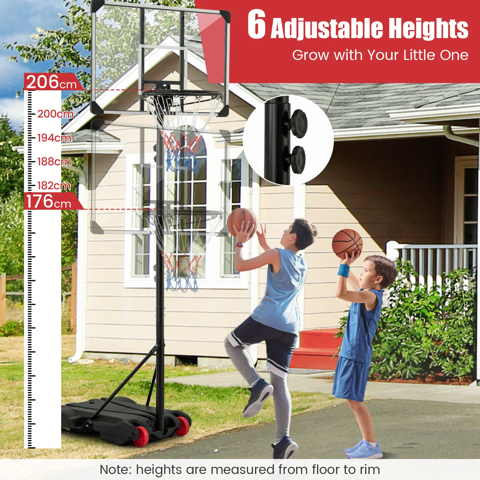 5.8-6.8 FT Basketball Hoop Height Adjustable Basketball System with Wheels and Fillable Base - Image 7