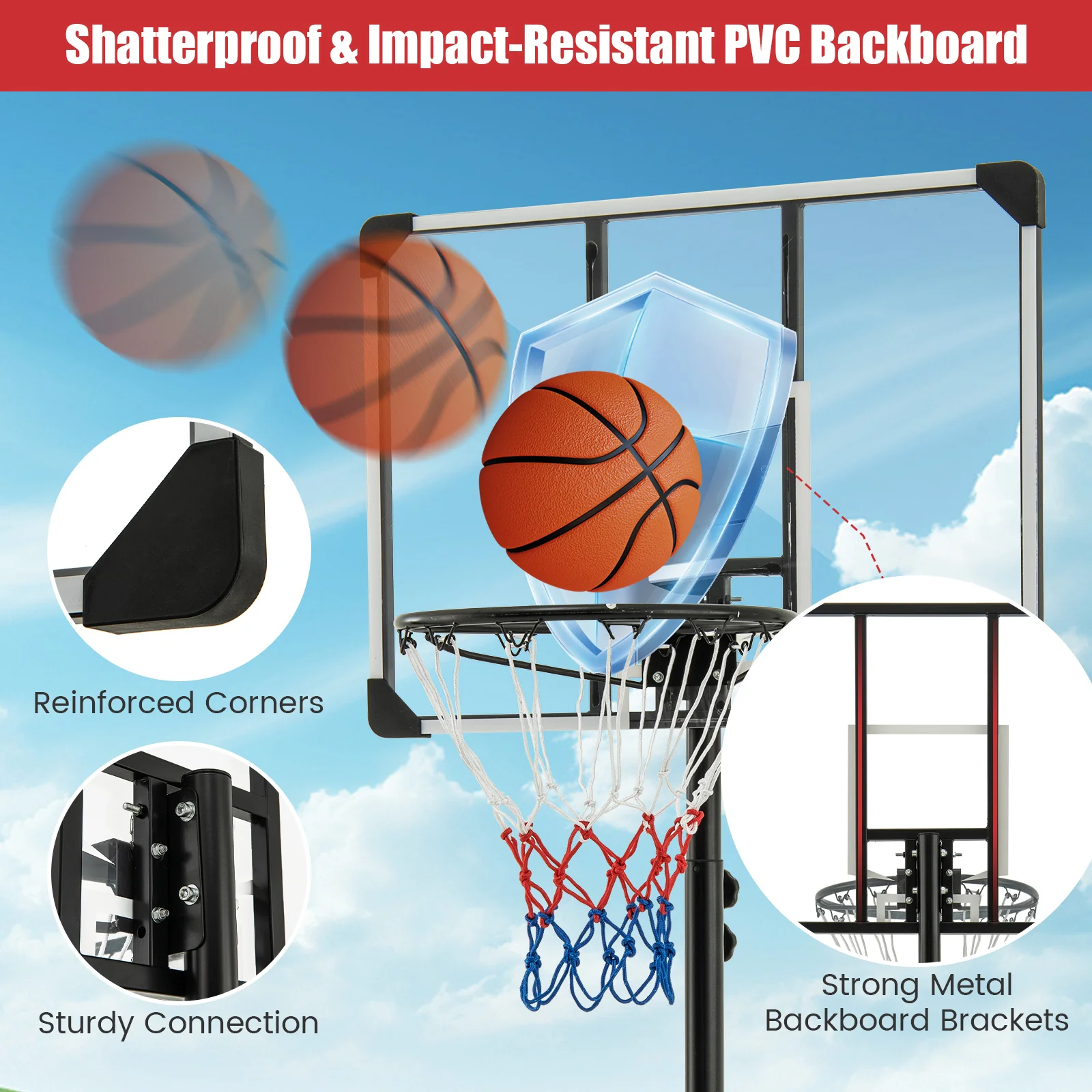 5.8-6.8 FT Basketball Hoop Height Adjustable Basketball System with Wheels and Fillable Base - Image 8