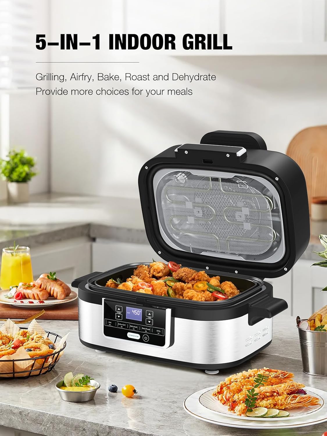 5-IN-1 5QT Indoor Air Fryer Crisps Roasts Reheats Dehydrates for Quick - Image 2