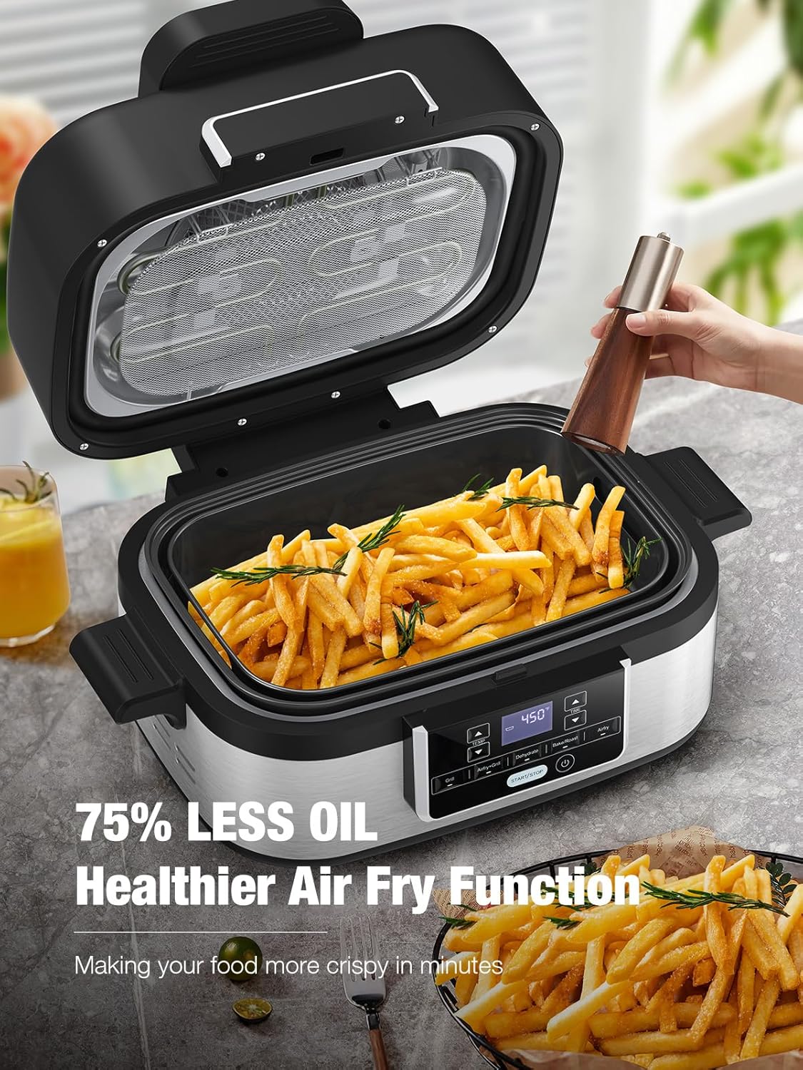 5-IN-1 5QT Indoor Air Fryer Crisps Roasts Reheats Dehydrates for Quick - Image 3