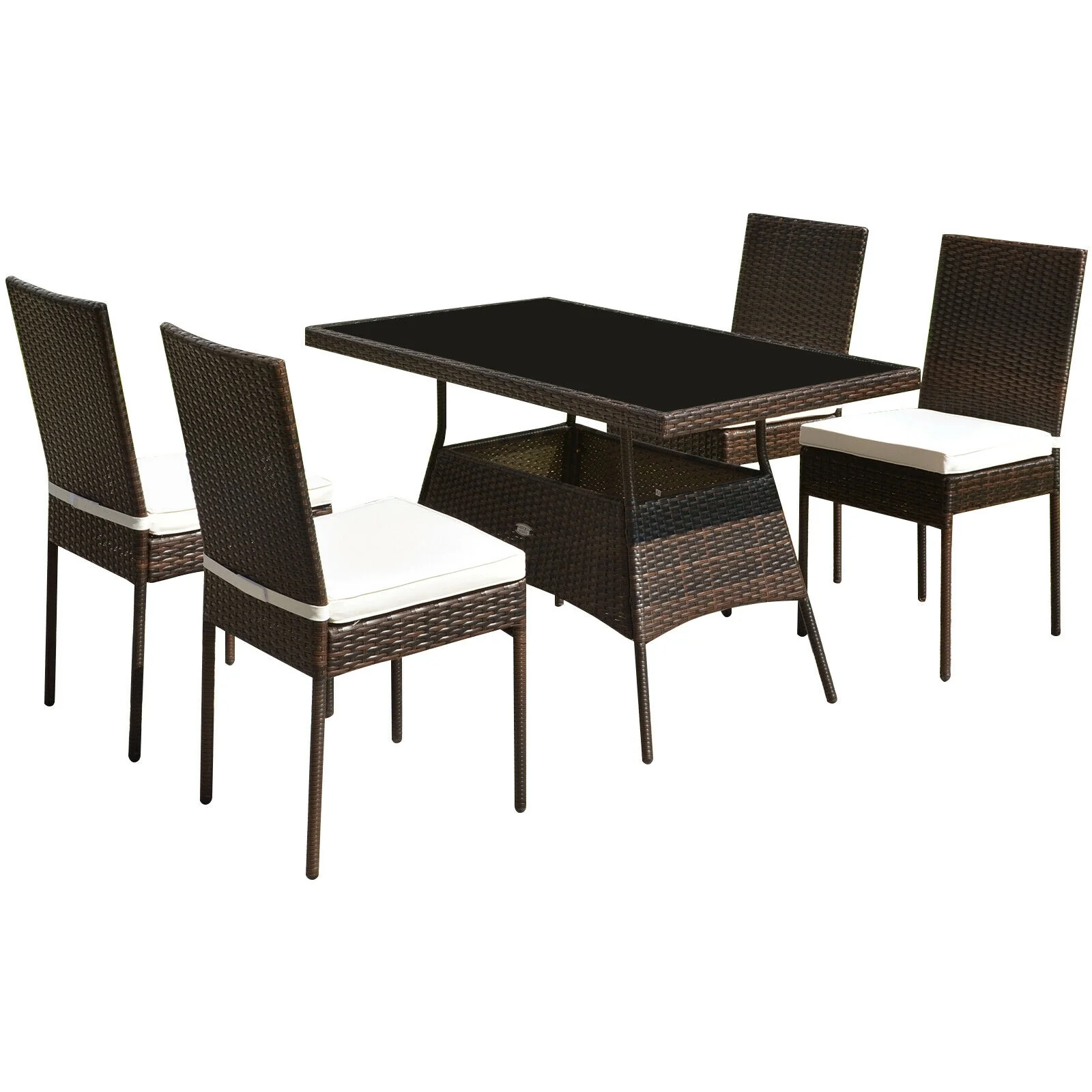 5 Pieces Rattan Dining Set Glass Table High Back Chair - Image 3
