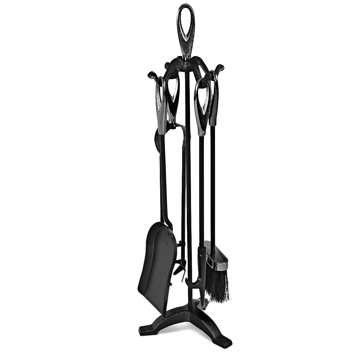 5 Pieces Rustic Heavy Duty Compact Wrought Iron Fireplace Tools Set - Image 3