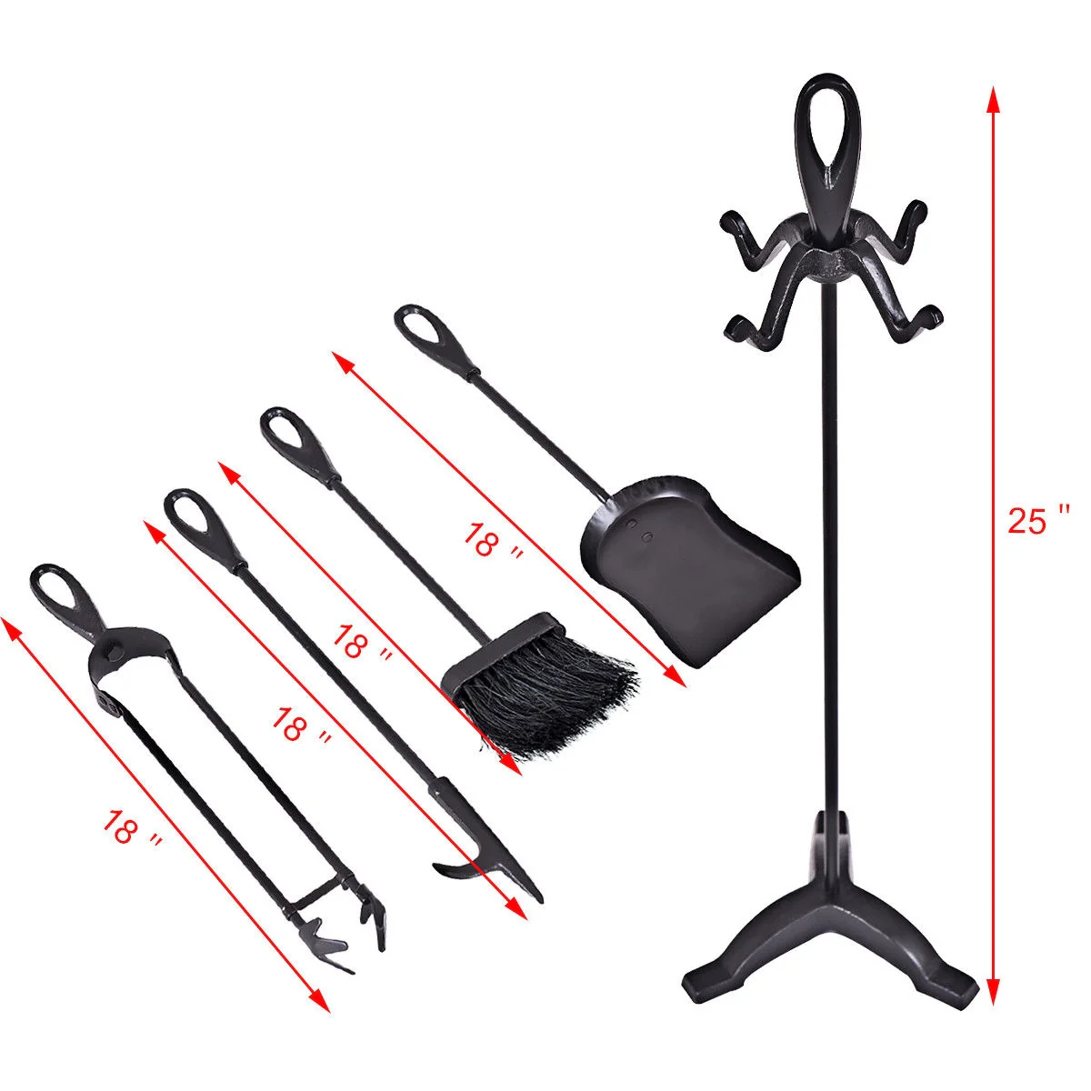 5 Pieces Rustic Heavy Duty Compact Wrought Iron Fireplace Tools Set - Image 5