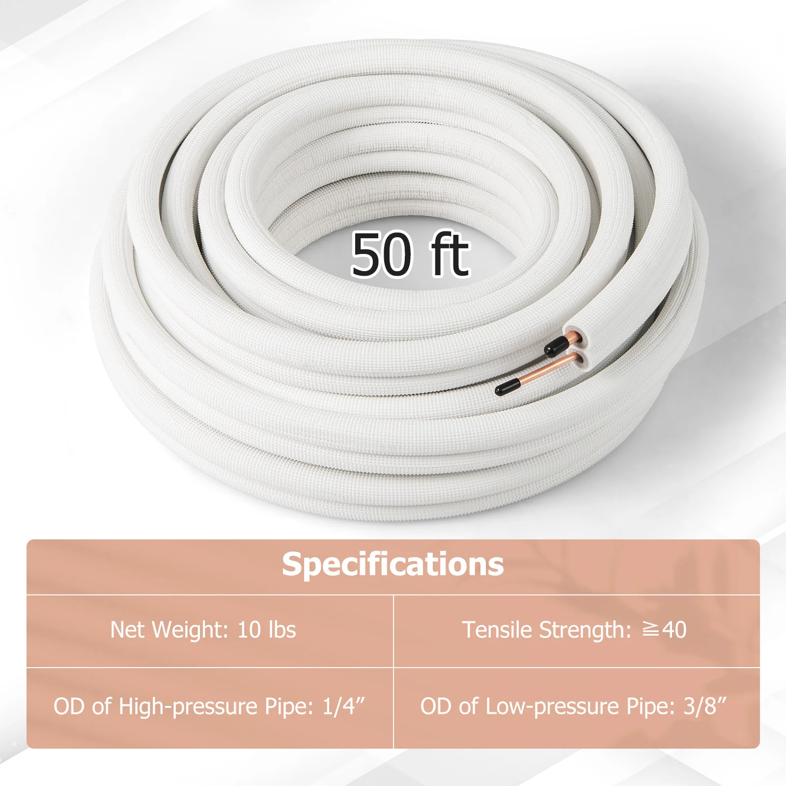 50 Feet Mini Split Line Set with 1/4 Inch and 3/8 Inch O.D. Copper Pipes Tubing - Image 3