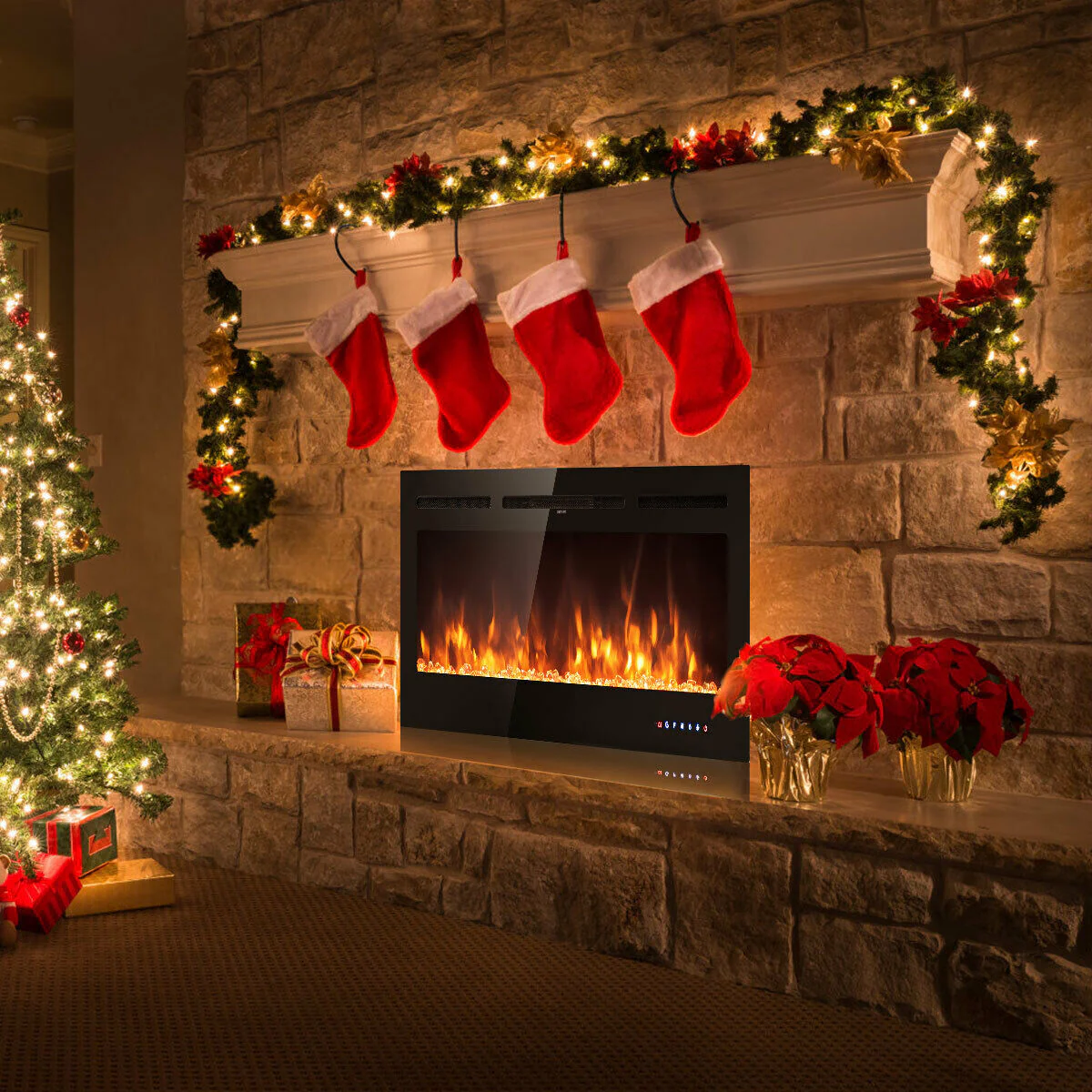 50 Inch Recessed Electric Insert Wall Mounted Fireplace with Adjustable Brightness - Image 2
