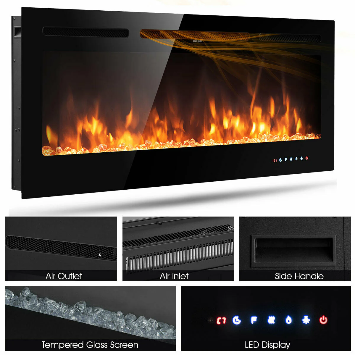 50 Inch Recessed Electric Insert Wall Mounted Fireplace with Adjustable Brightness - Image 7