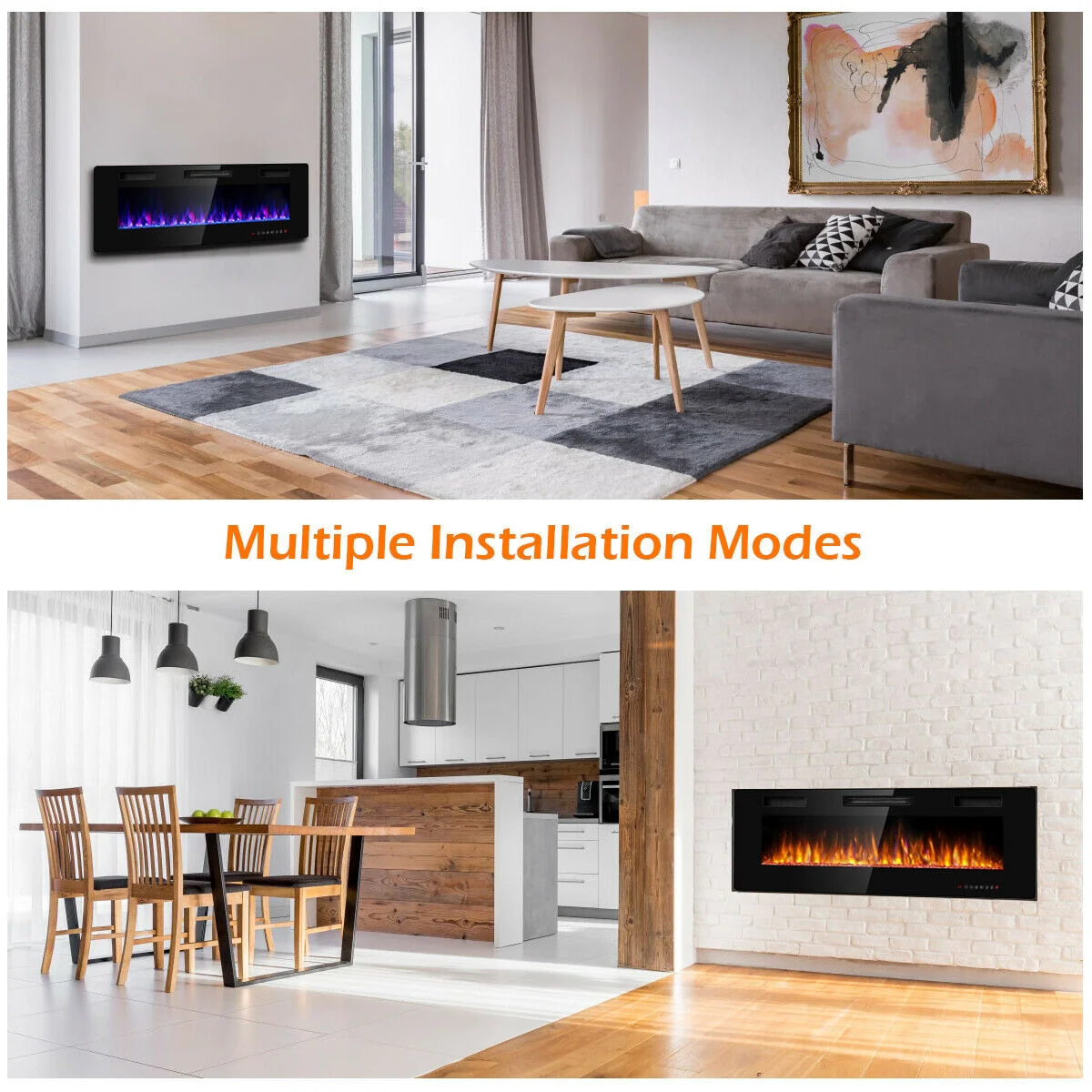 50 Inch Recessed Ultra Thin Electric Fireplace with Timer - Image 7