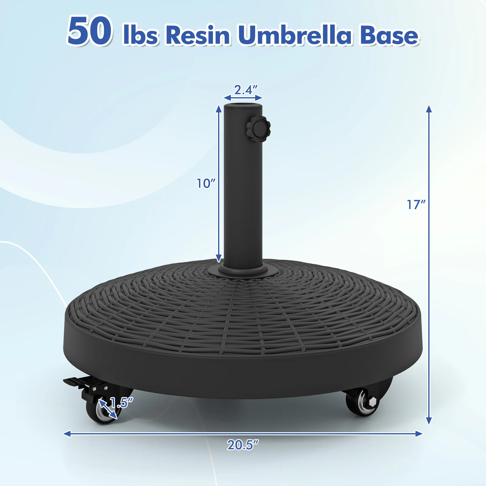 50 LBS Patio Wicker Style Resin Umbrella Base Stand Heavy Duty with Wheels - Image 4