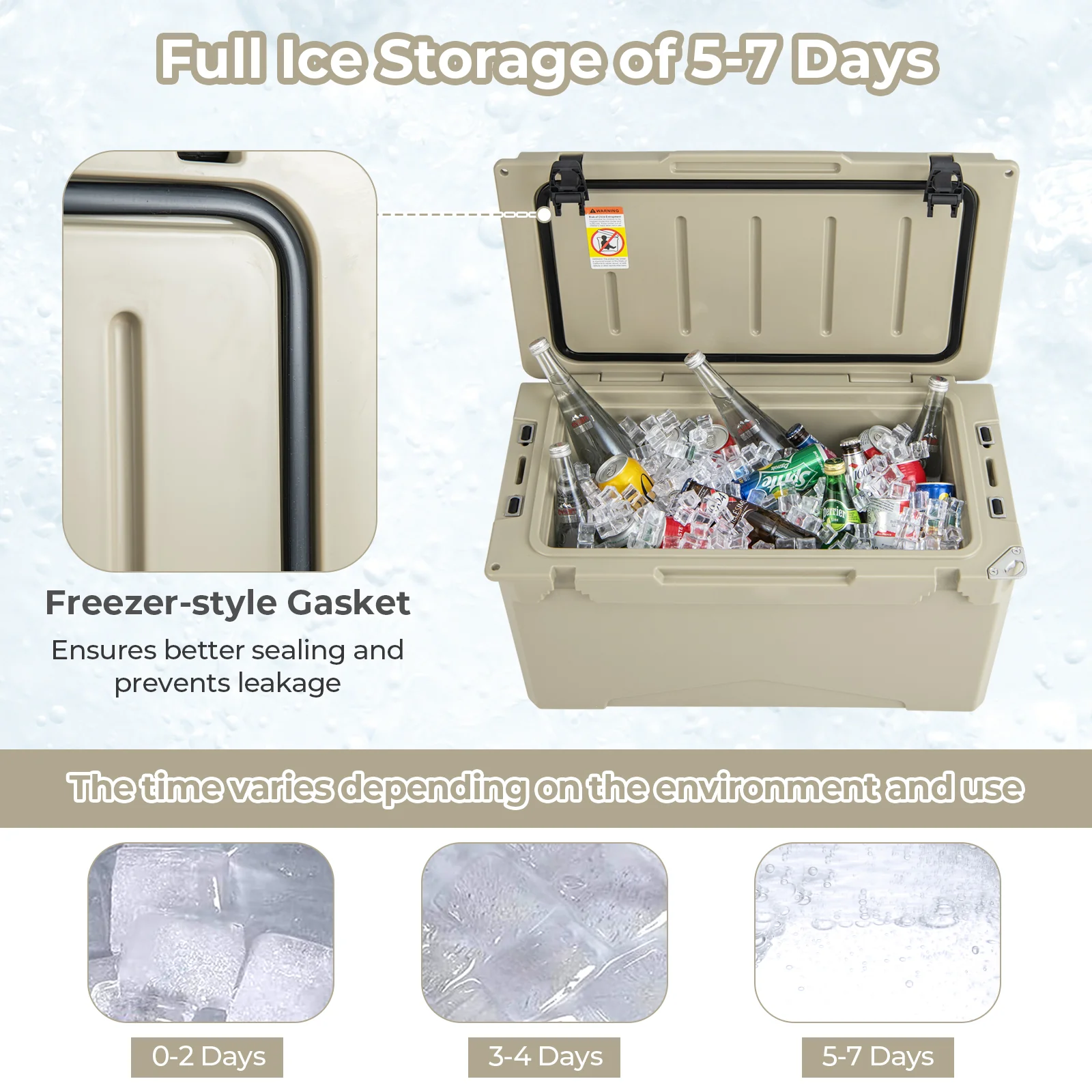 50 QT Rotomolded Cooler Insulated Portable Ice Chest with Integrated Cup Holders-Tan - Image 6