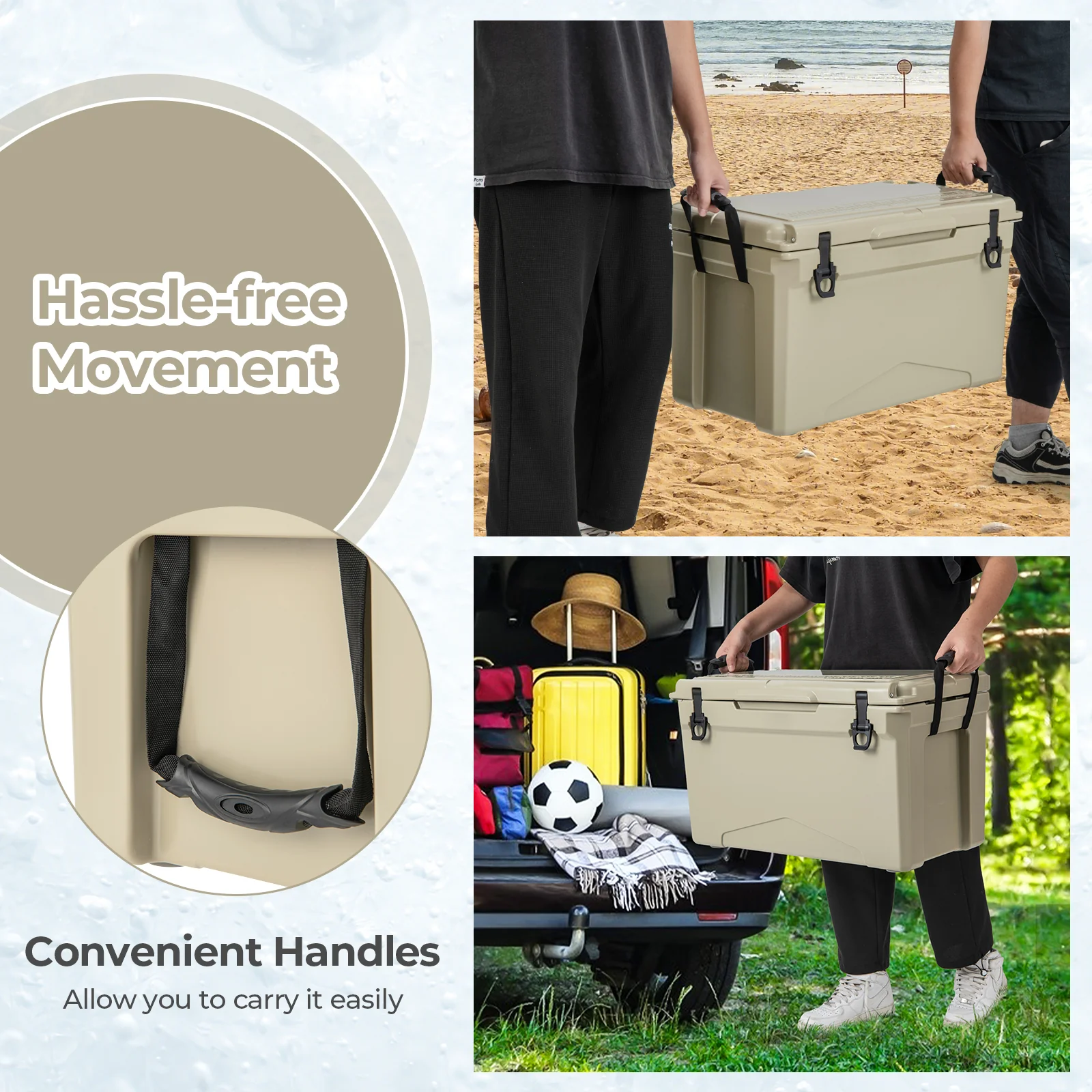 50 QT Rotomolded Cooler Insulated Portable Ice Chest with Integrated Cup Holders-Tan - Image 8