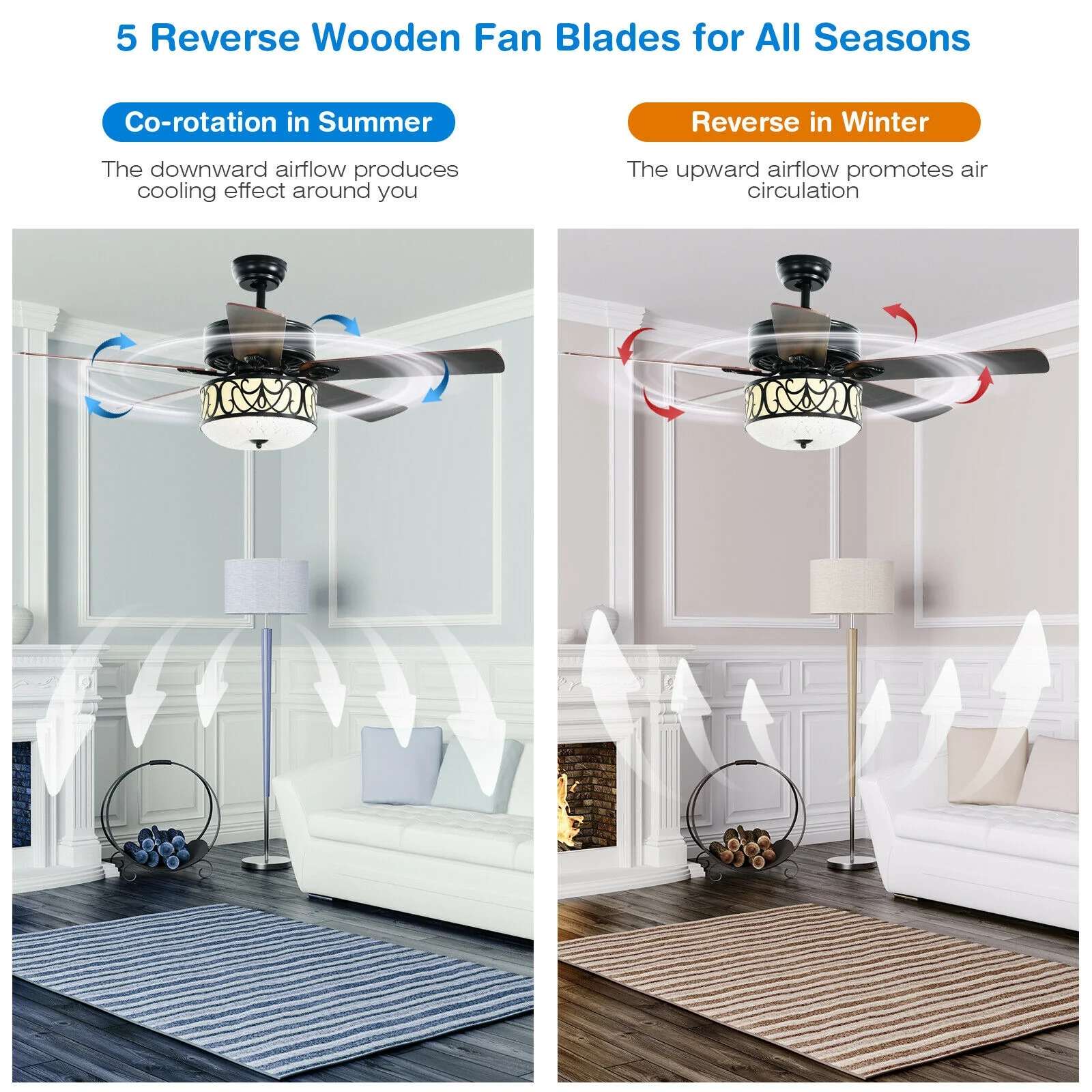 52 Inch Ceiling Fan with Light Reversible Blade and Adjustable Speed - Image 5