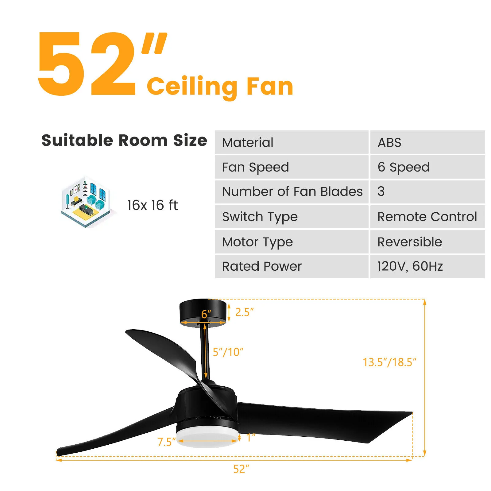 52 Inch Reversible Ceiling Fan with Light - Image 4