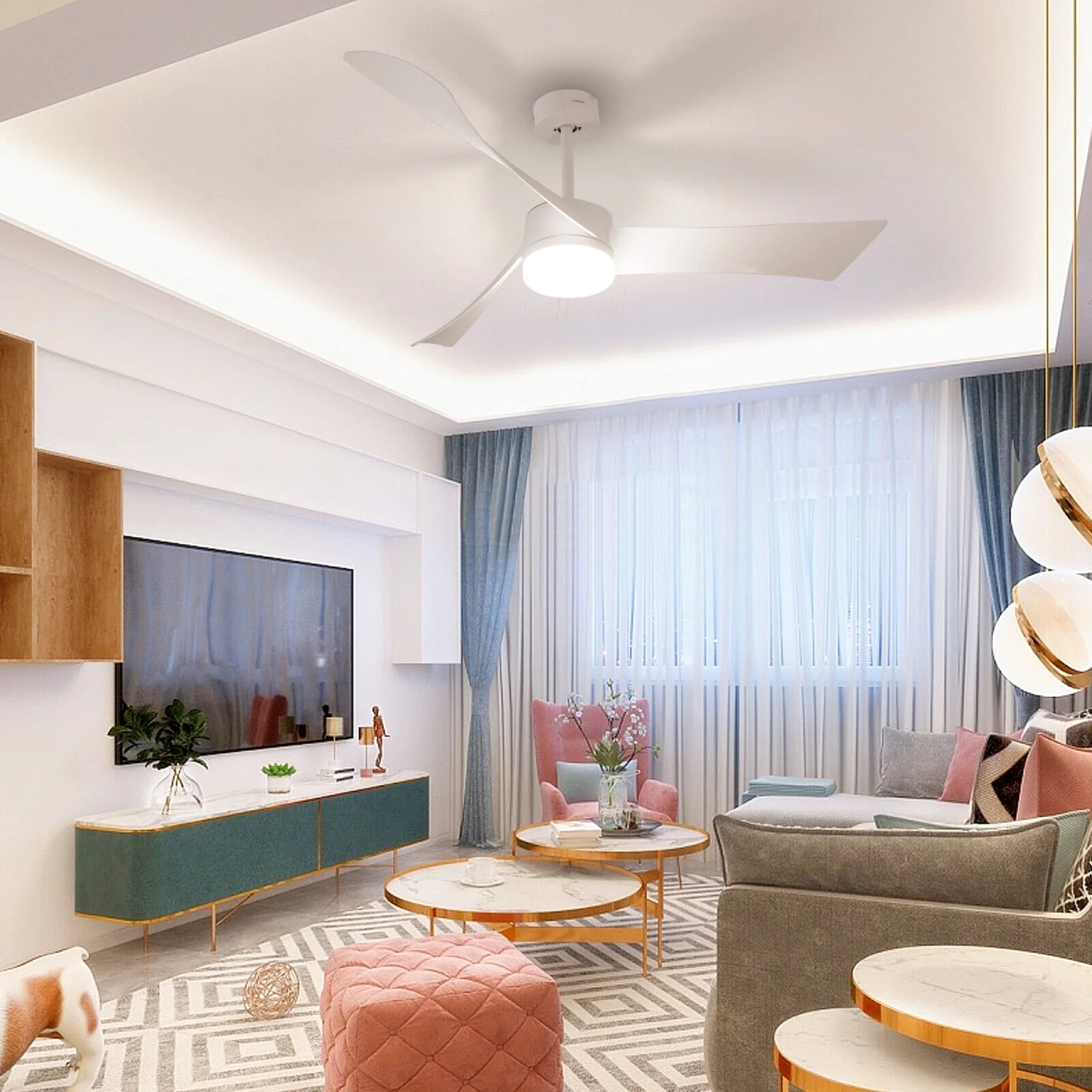 52 Inch Reversible Ceiling Fan with Light