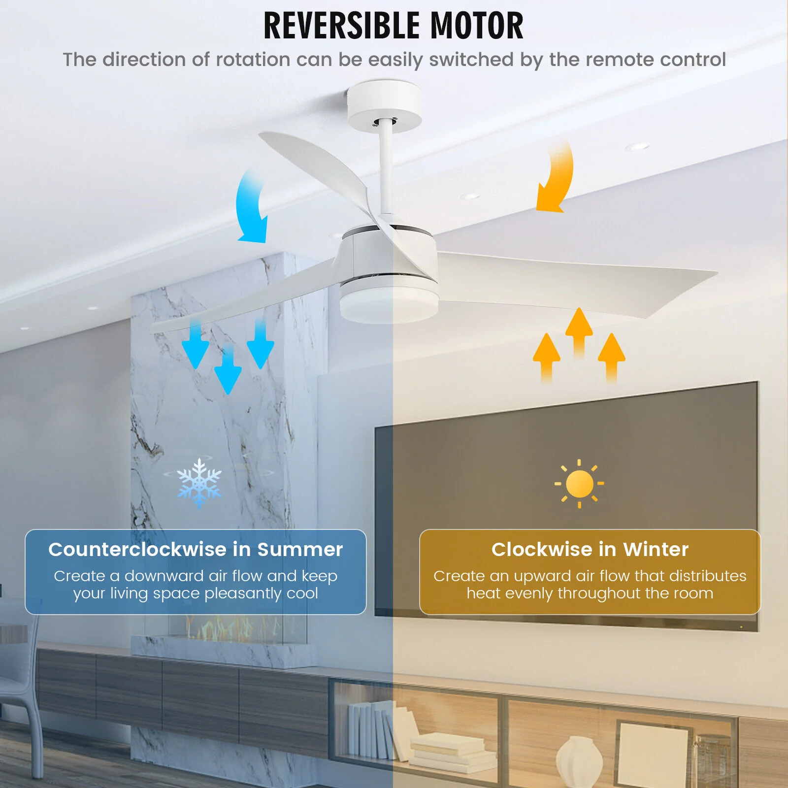 52 Inch Reversible Ceiling Fan with Light - Image 2