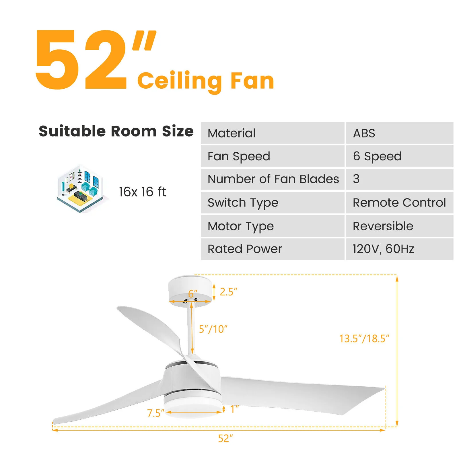 52 Inch Reversible Ceiling Fan with Light - Image 4
