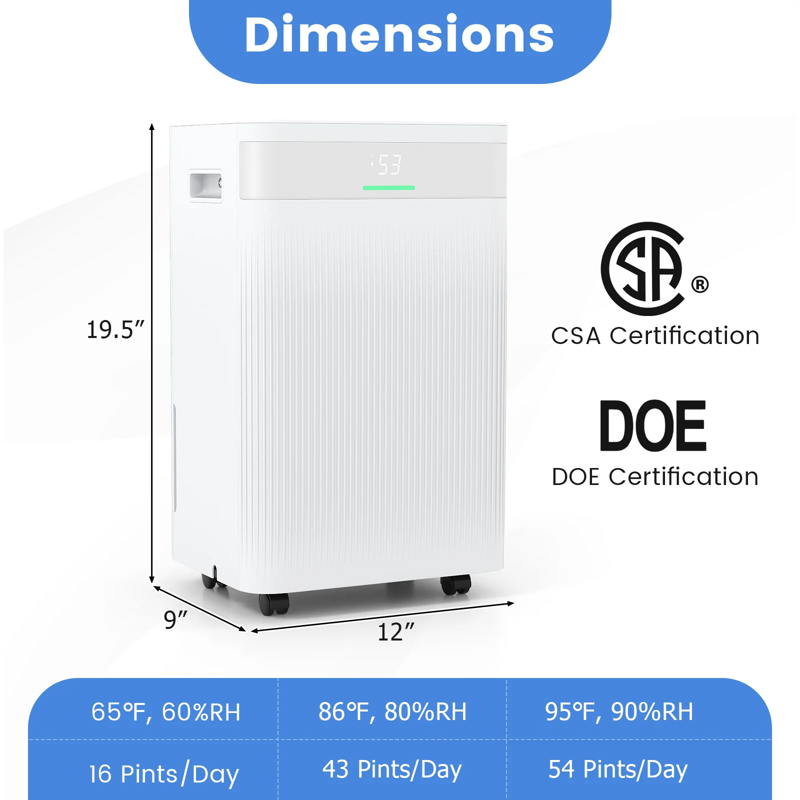 54 Pints Dehumidifier for Home 4500 Sq.Ft Dehumidifier-White - Image 3
