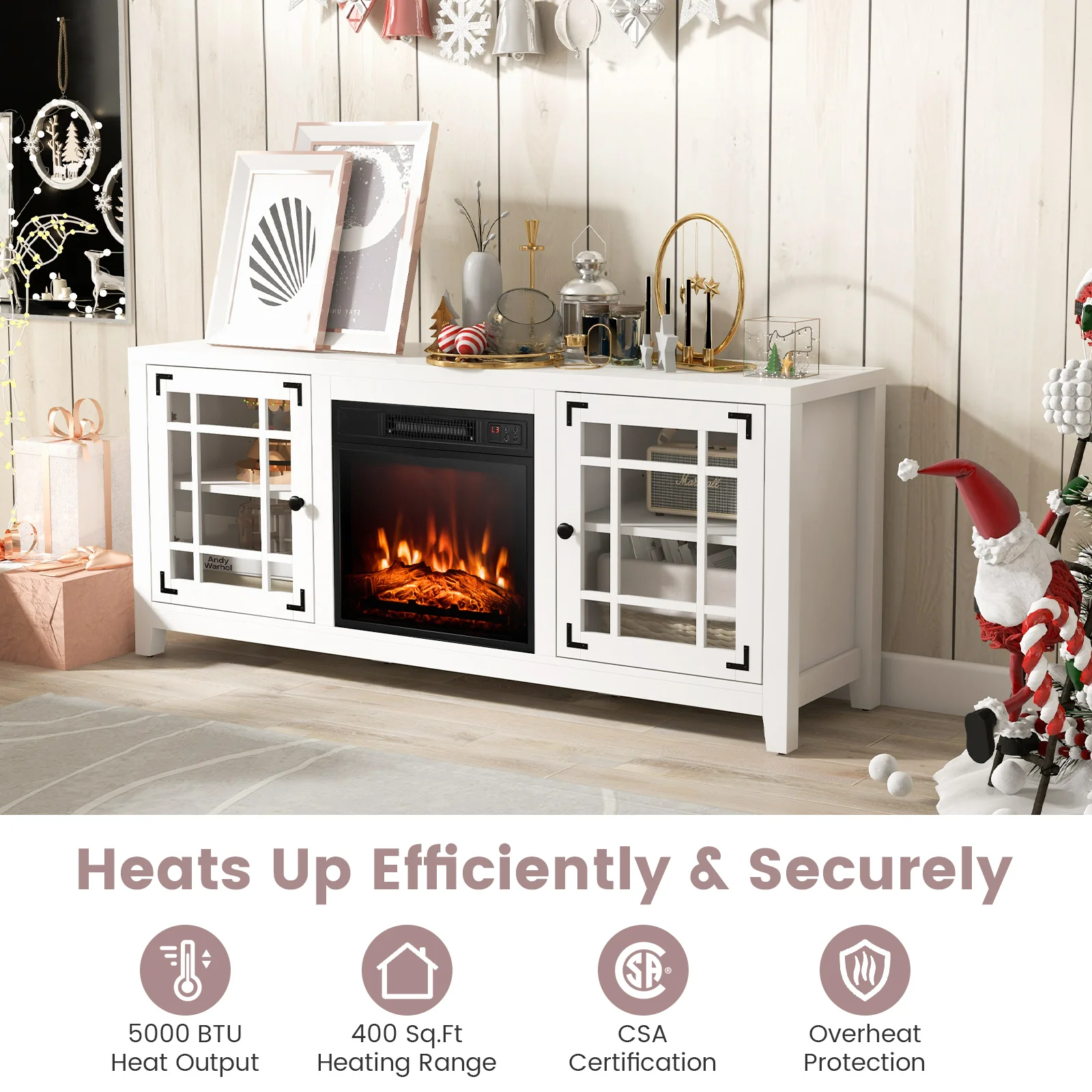 58 Inch Fireplace TV Stand with Adjustable Shelves for TVs up to 65 Inch-White - Image 5