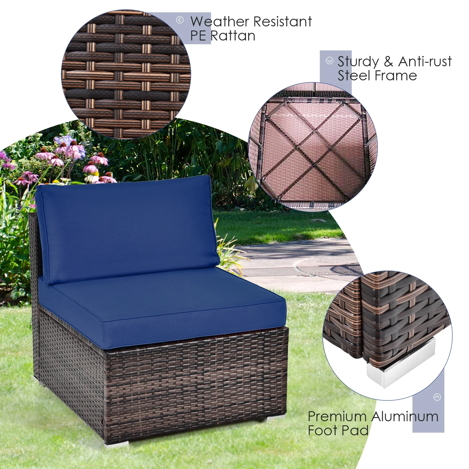 6 Pieces Patio Rattan Furniture Set with Cushions and Glass Coffee Table - Image 6