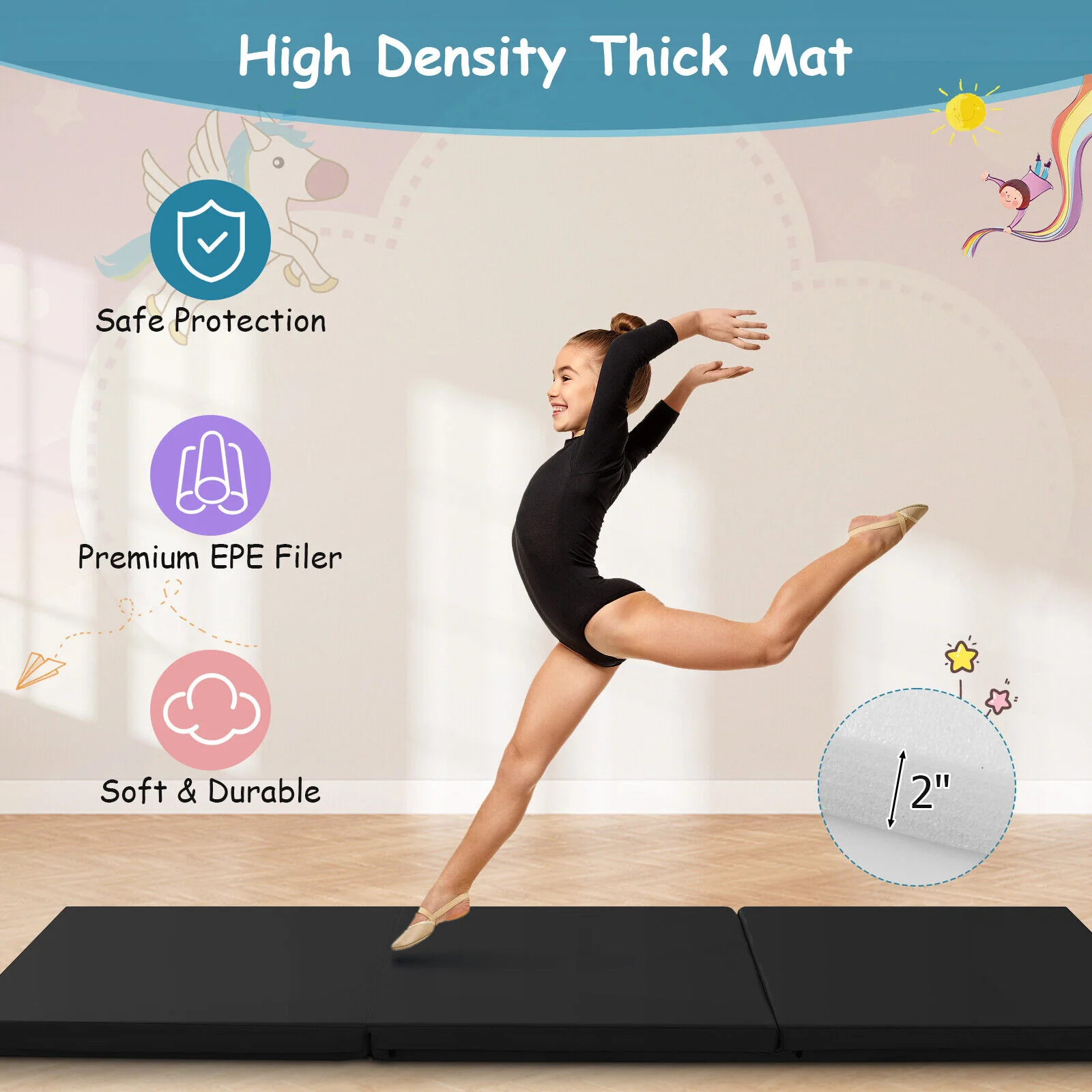 6 x 2 FT Tri-Fold Gym Mat with Handles and Removable Zippered Cover - Image 4