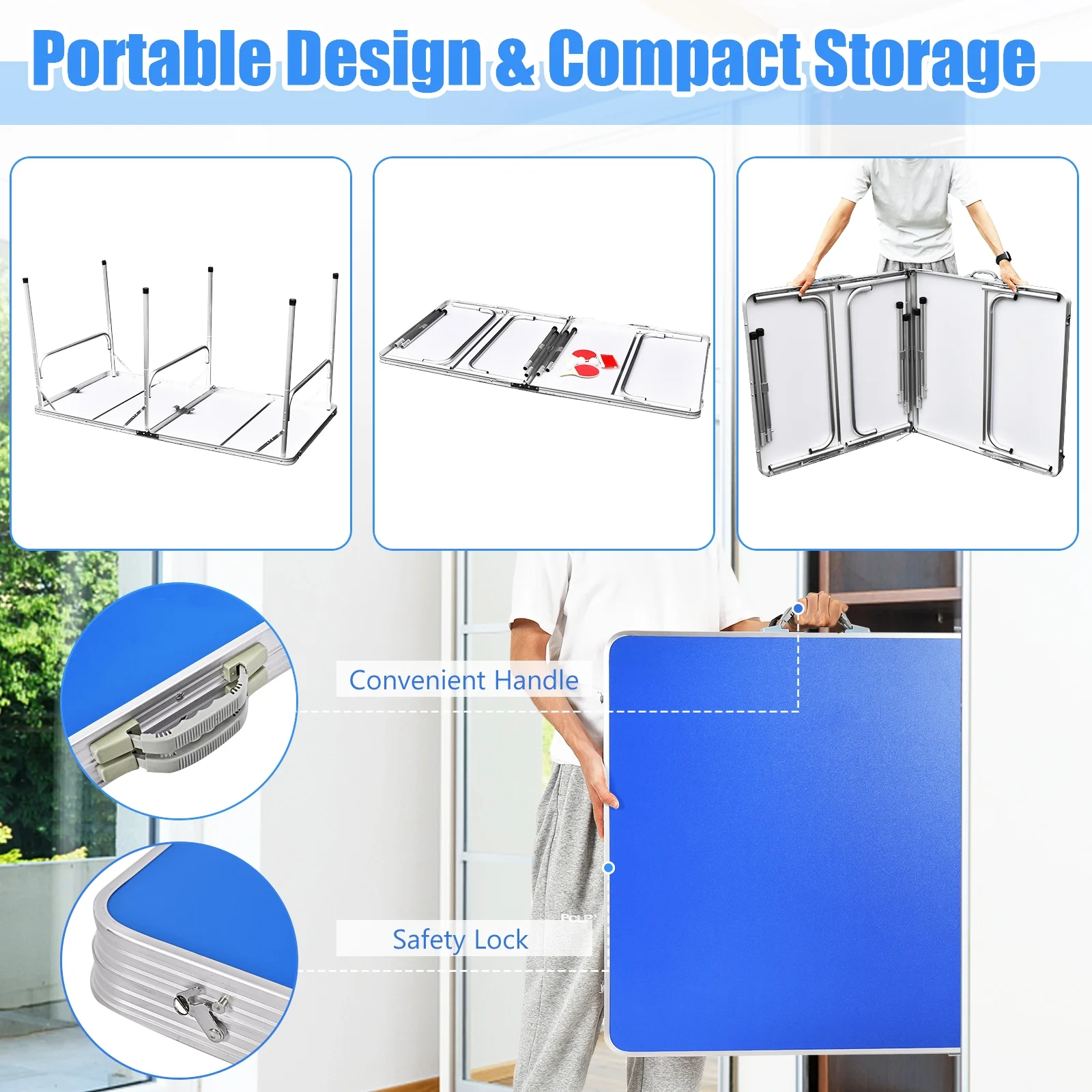 60 Inch Portable Tennis Ping Pong Folding Table with Accessories-Blue - Image 8