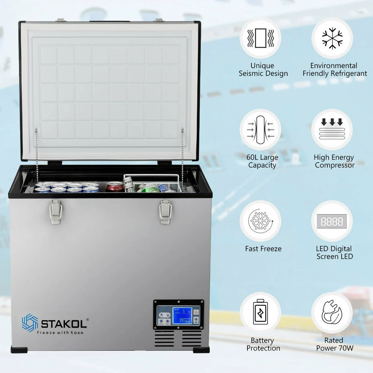 63-Quart Portable Compressor Camping Electric Car Cooler - Image 6