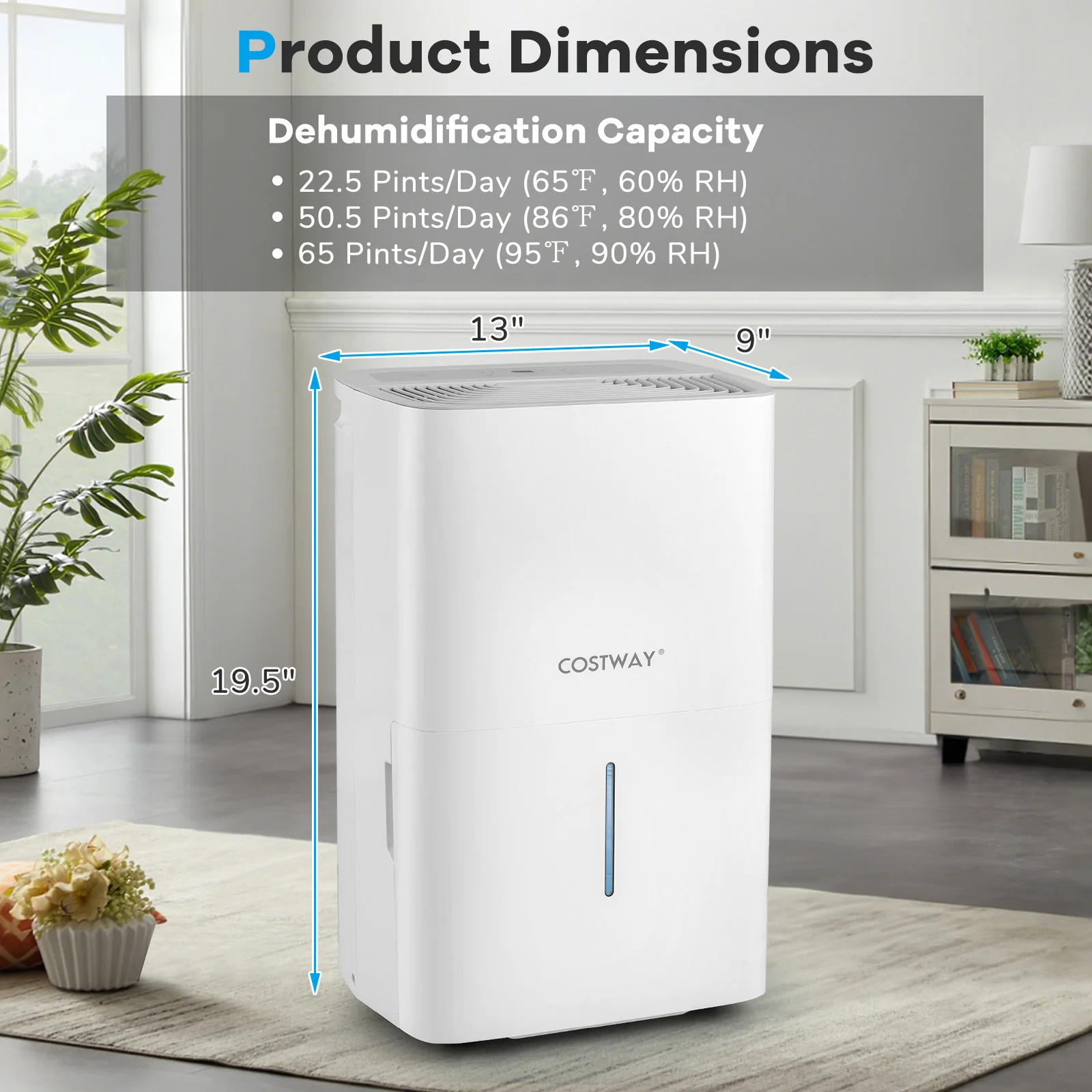 65 Pints Dehumidifier with 24H Timer and LED Display-White - Image 3