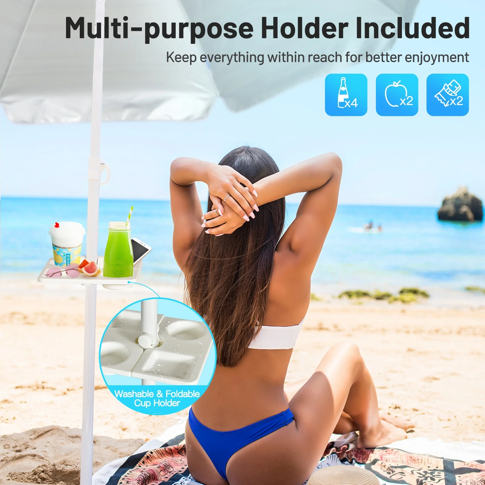 7.2 Feet Portable Outdoor Beach Umbrella with Sand Anchor and Tilt Mechanism-Blue - Image 2