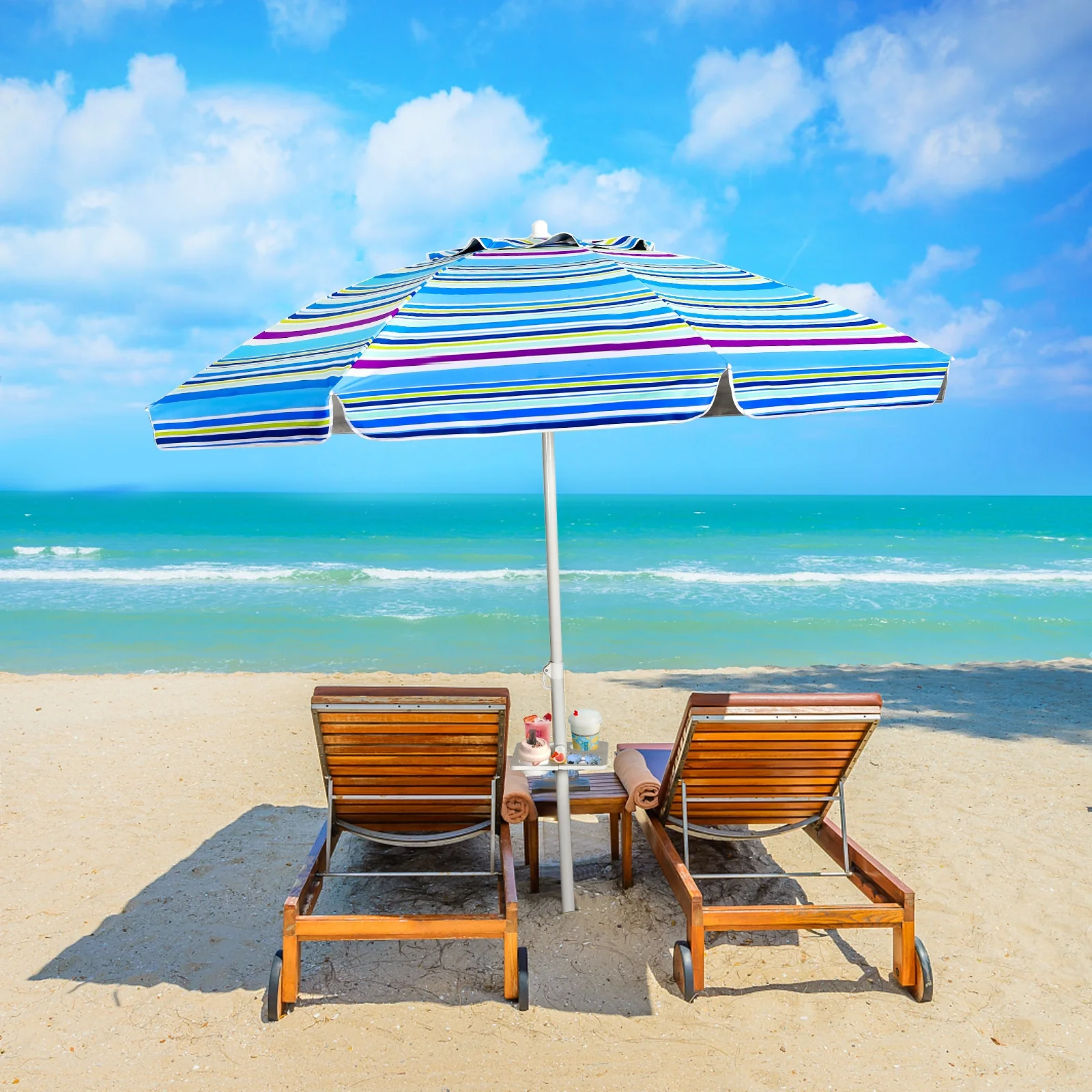 7.2 Feet Portable Outdoor Beach Umbrella with Sand Anchor and Tilt Mechanism-Blue - Image 7