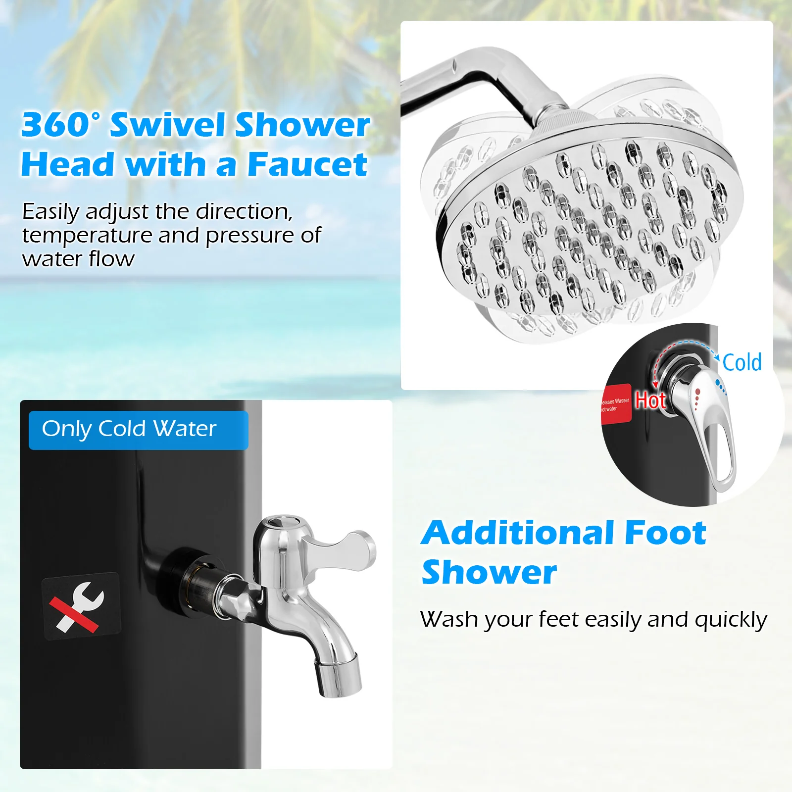 7.5 Feet 15.9 Gallon Solar Heated Outdoor Shower with Shower Head - Image 7