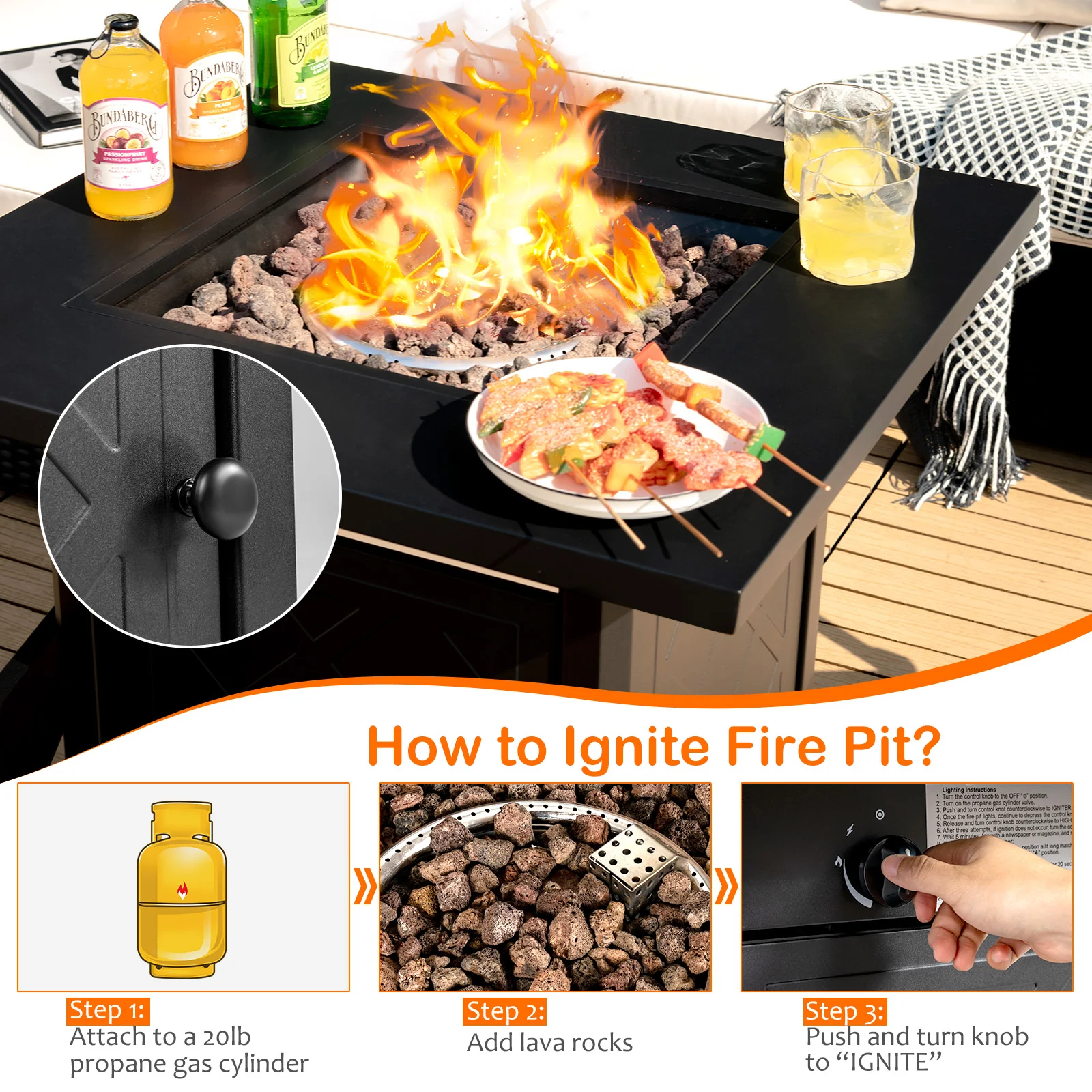 7 Pieces Patio Furniture Set with 28 Inches 50000 BTU Propane Gas Fire Pit Table - Image 14