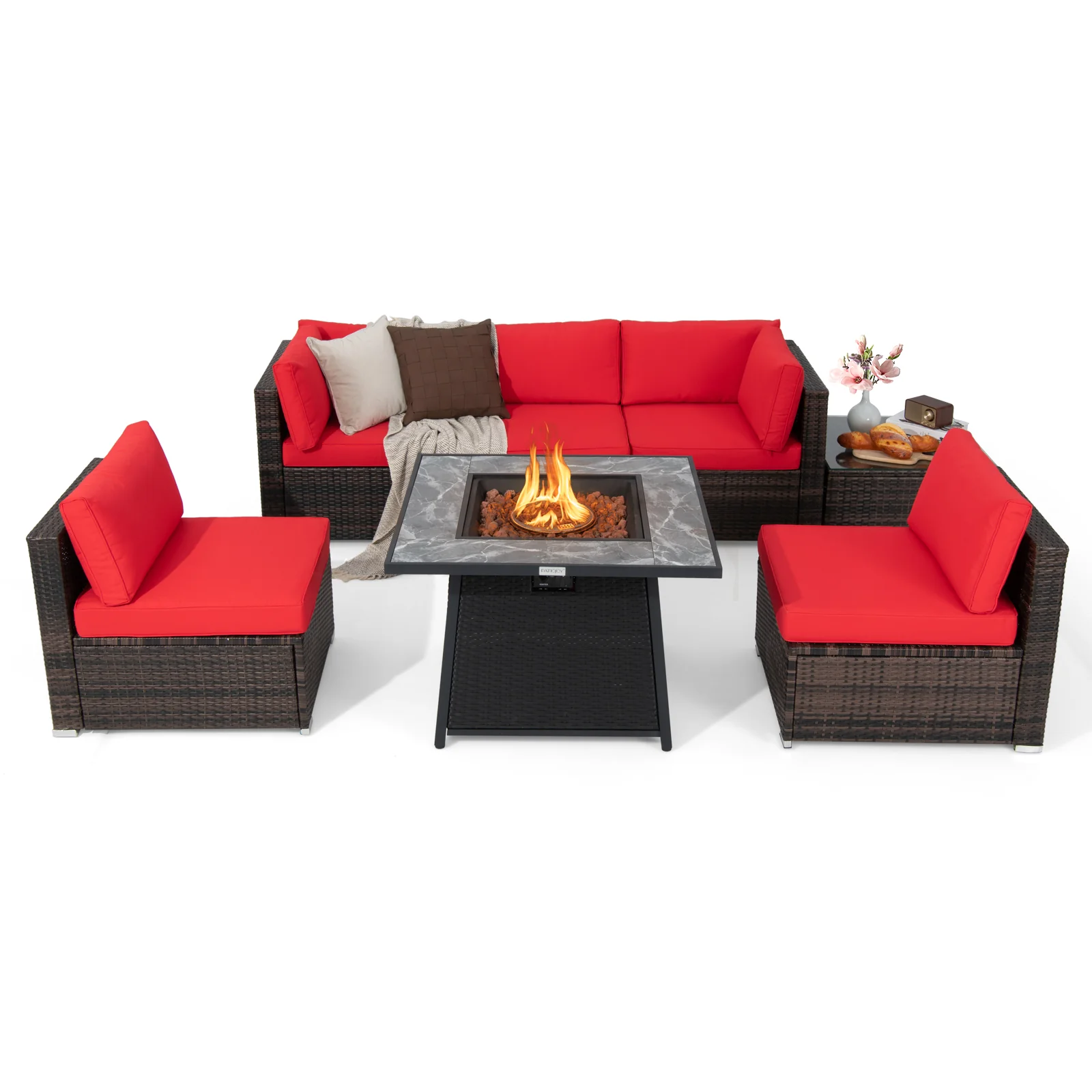 7 Pieces Patio Furniture Set with 35 Inches 50K BTU Propane Gas Fire Pit Table and Waterproof Cover for Fire Pit - Image 13