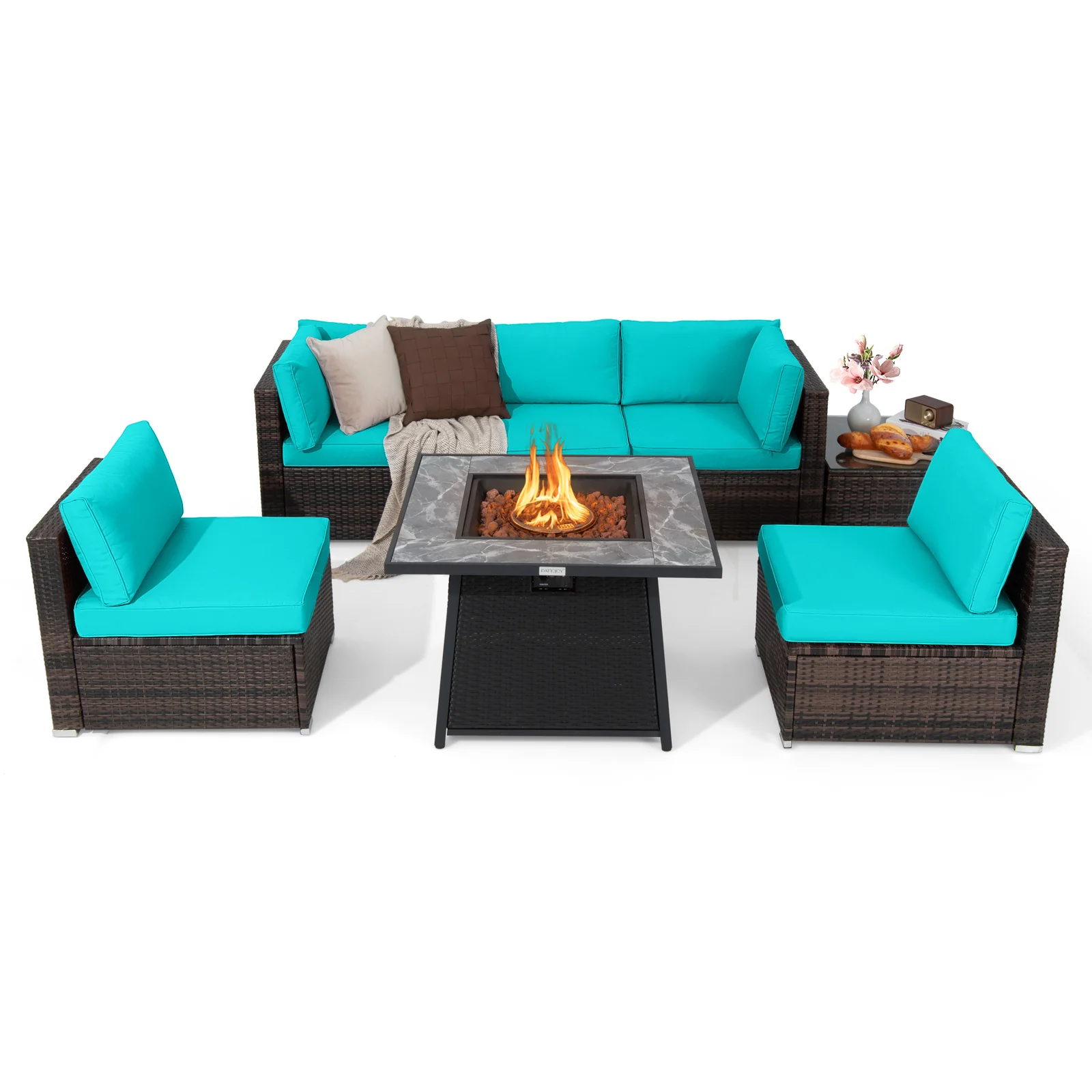 7 Pieces Patio Furniture Set with 35 Inches 50K BTU Propane Gas Fire Pit Table and Waterproof Cover for Fire Pit - Image 16