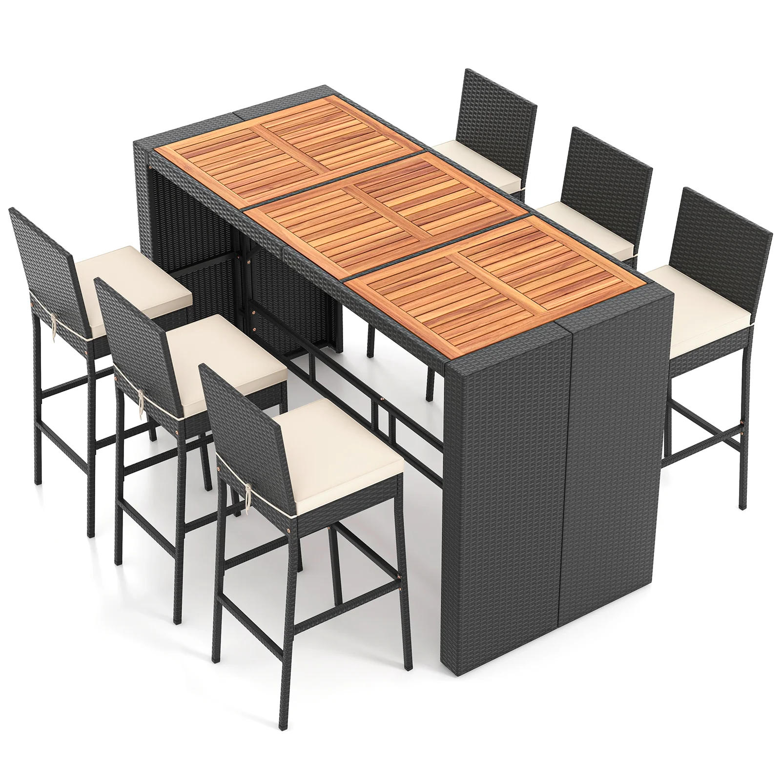7 Pieces Patio Rattan Bar Set with Seat Cushions for Porch Yard Garden - Image 3