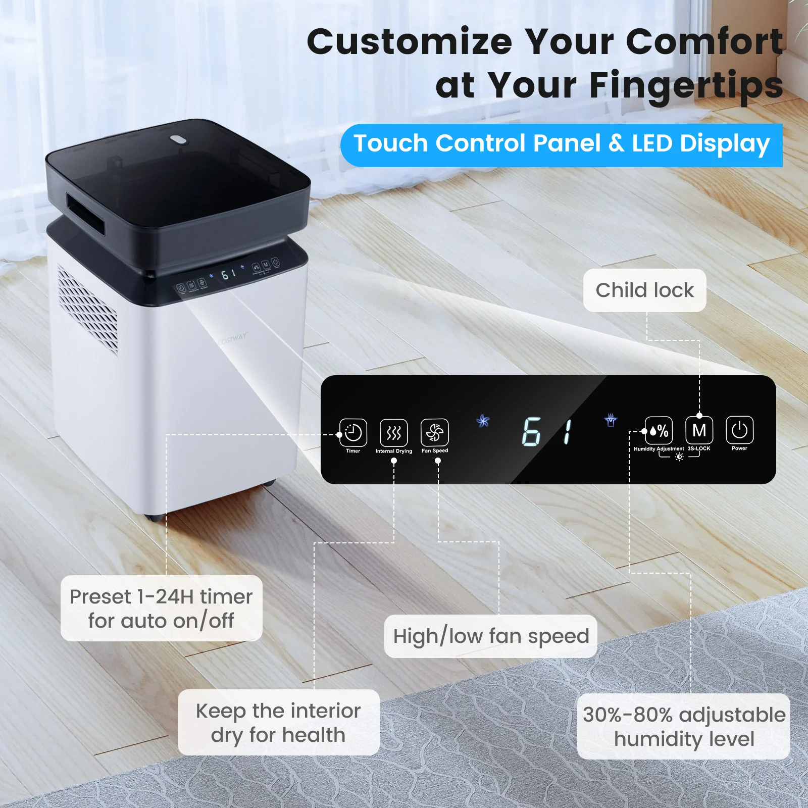 70/90 Pint 4500/6000 Sq. Ft Dehumidifier with Continuous and Auto Mode - Image 7