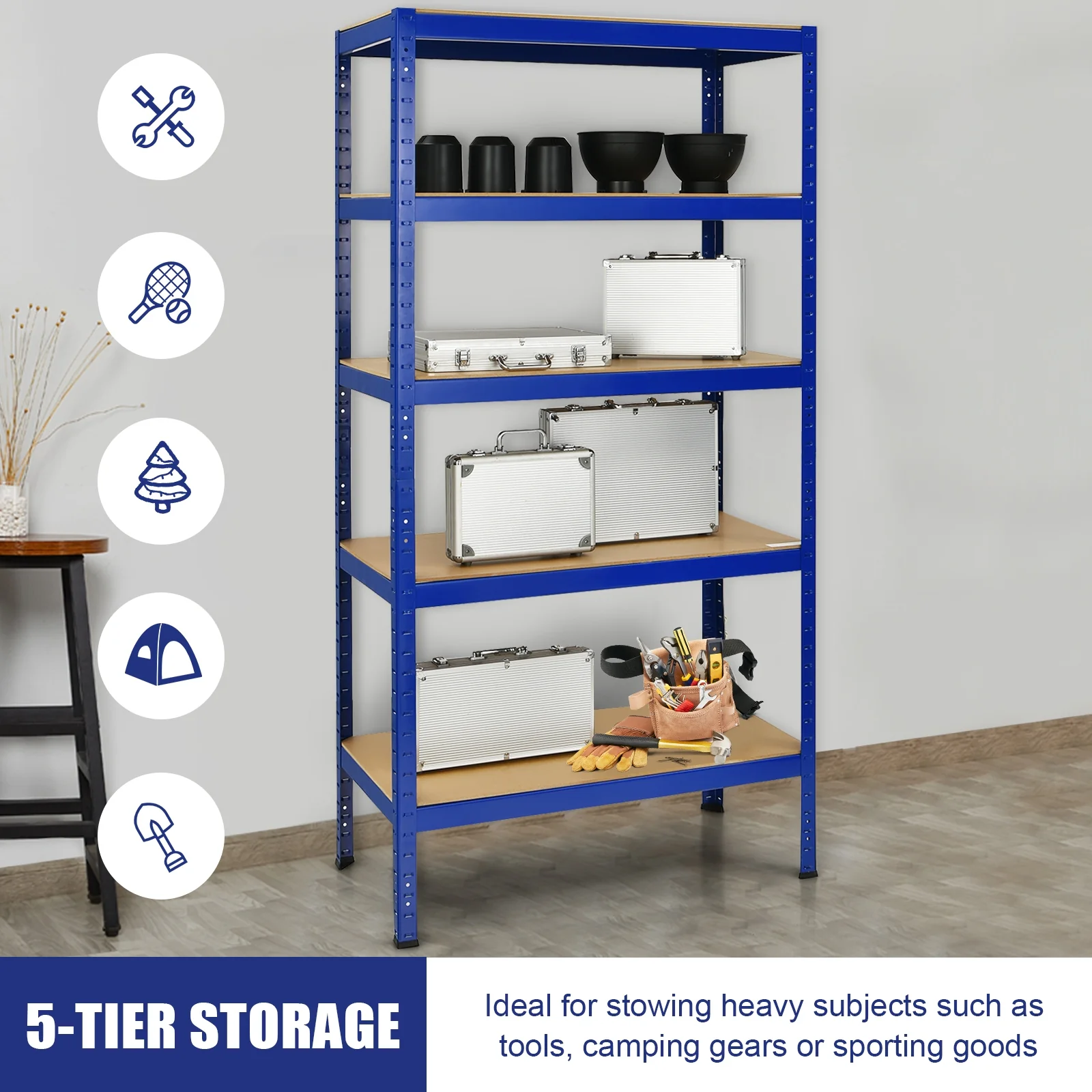 71 inch Heavy Duty Steel Adjustable 5 Level Storage Shelves - Image 6