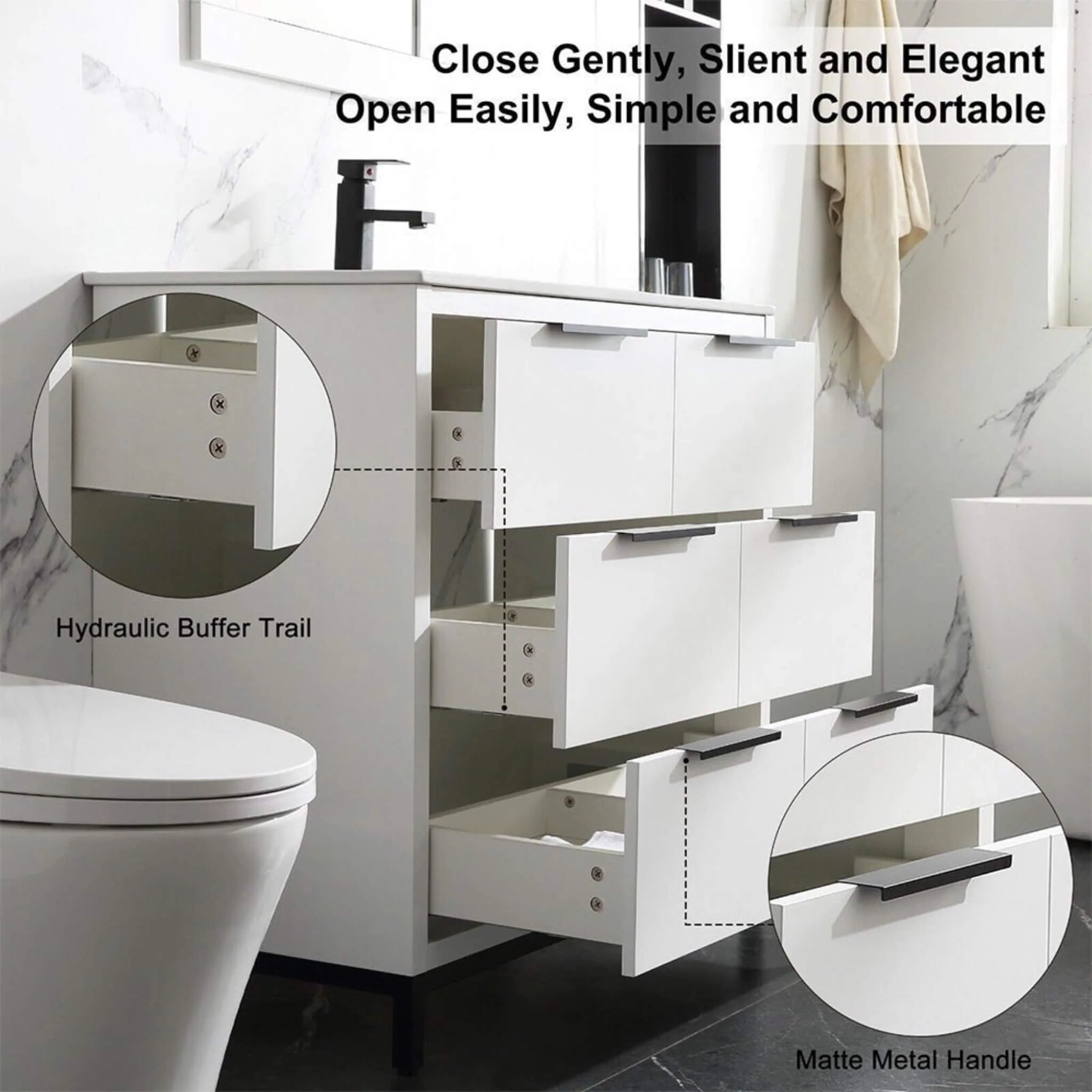 72" Bathroom Vanity Set With Ceramic Sinks And MDF Drawer Cabinets - Image 5