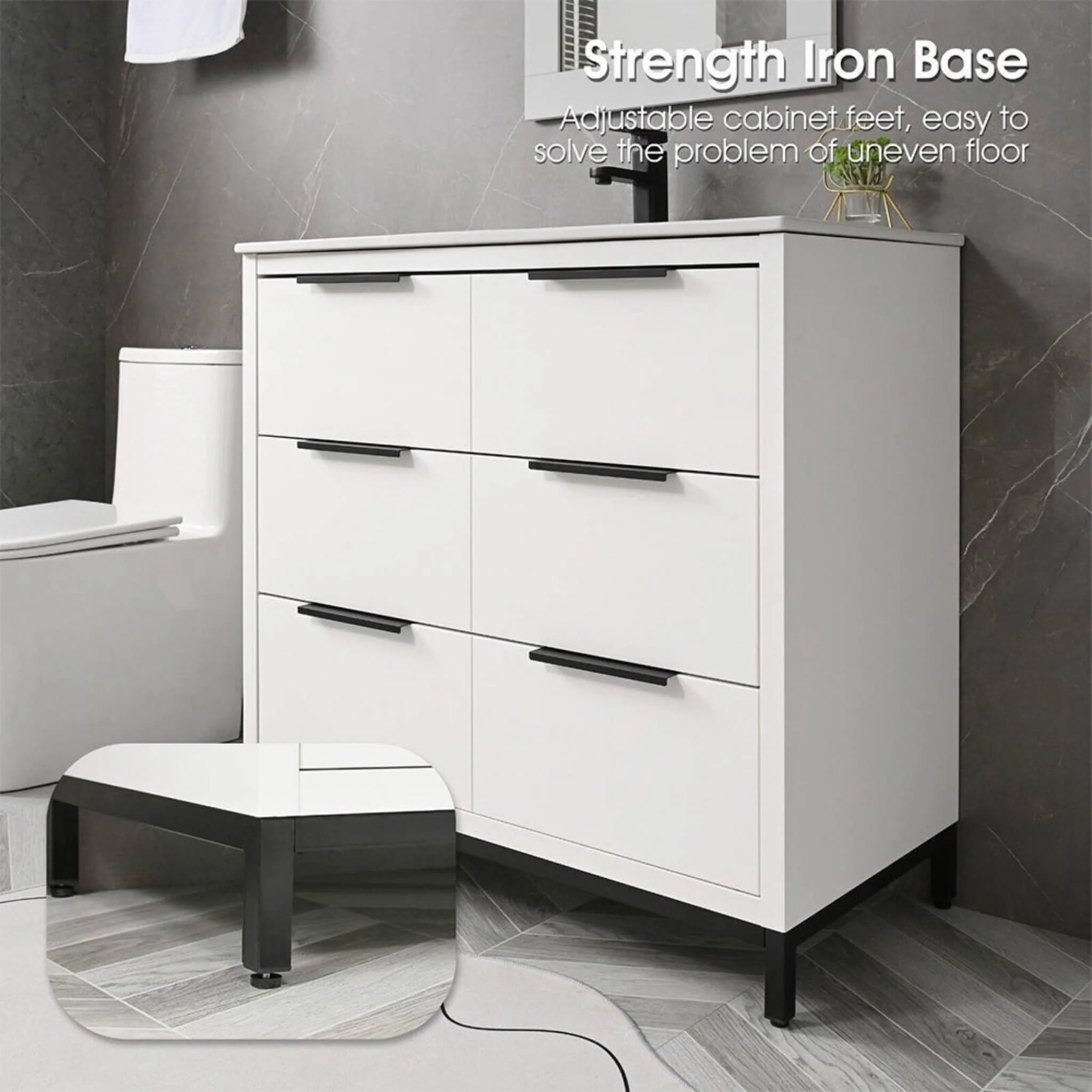 72" Bathroom Vanity Set With Ceramic Sinks And MDF Drawer Cabinets - Image 9