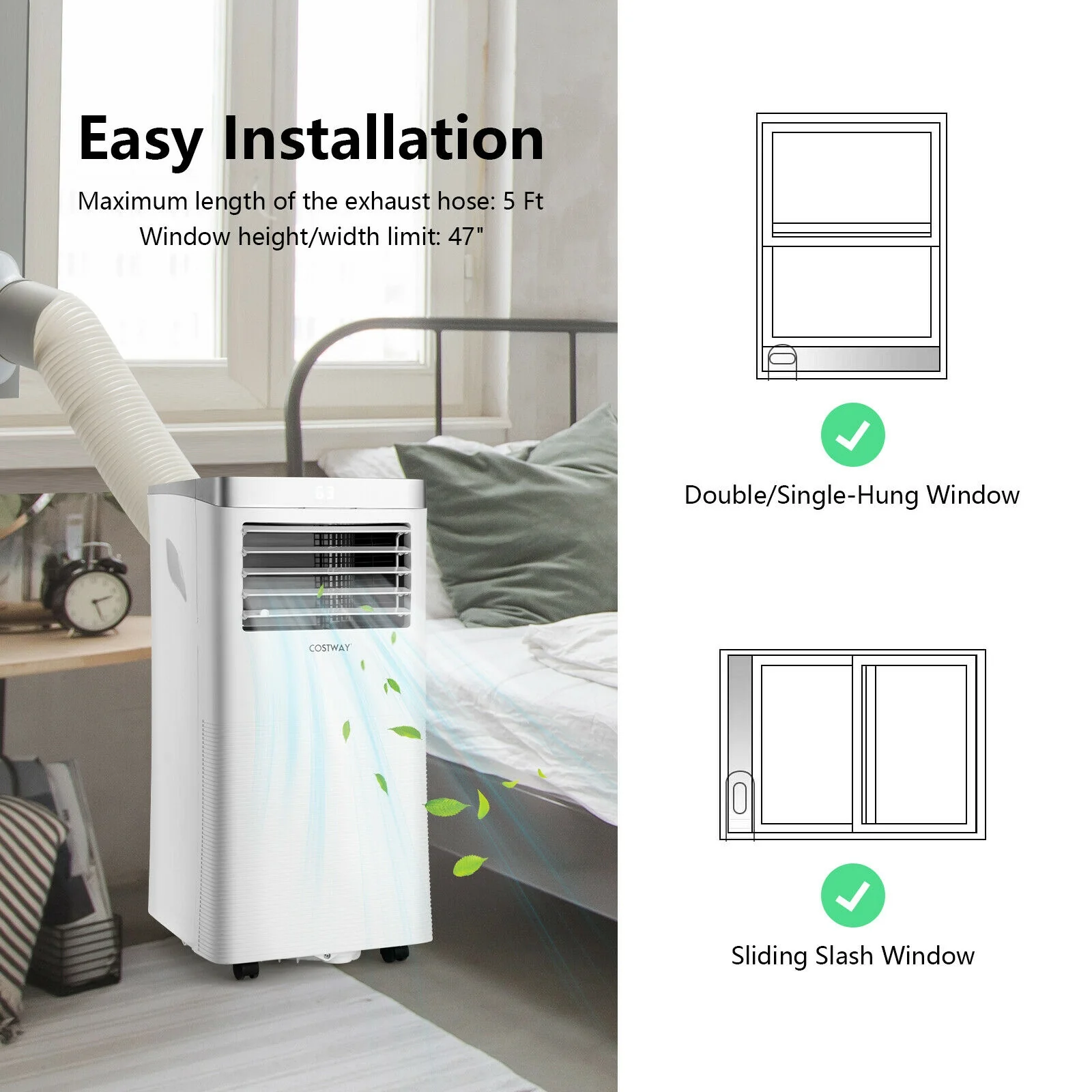 8000 BTU 3-in-1 Portable Air Conditioner with Remote Control-White - Image 5