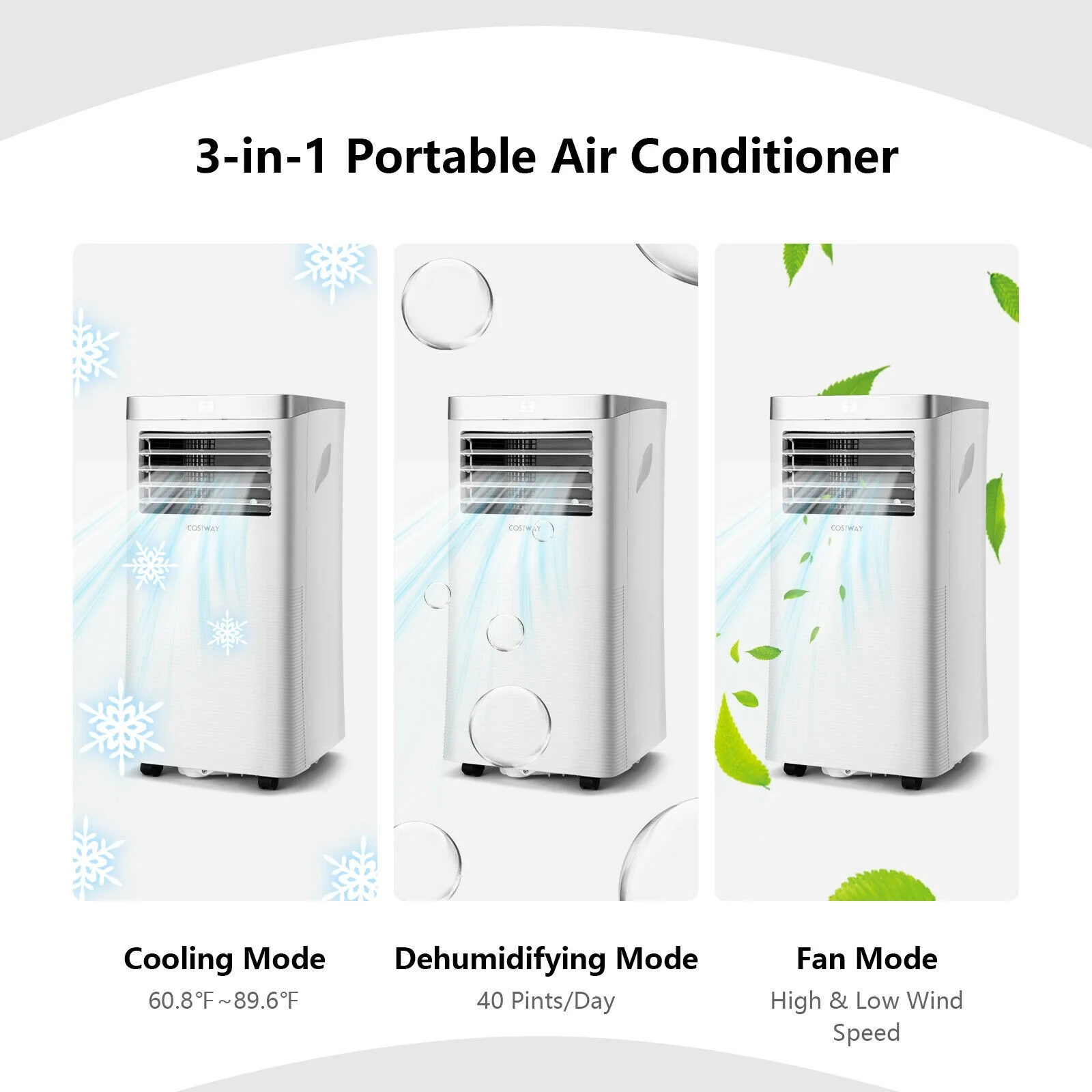 8000 BTU 3-in-1 Portable Air Conditioner with Remote Control-White - Image 7