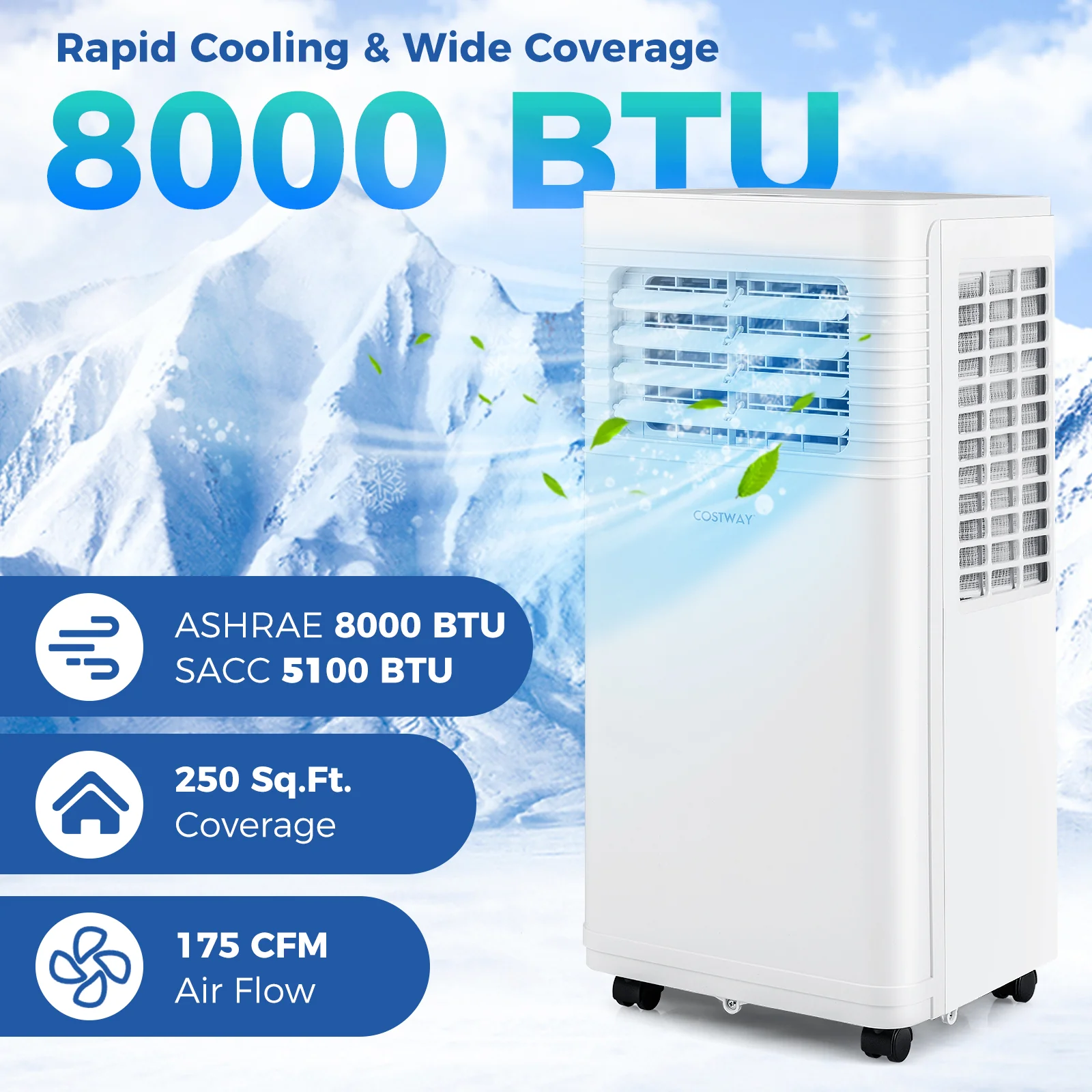 8000 BTU Portable Air Conditioner 3 in 1 AC Unit with Fan and Dehumidifier - Image 7