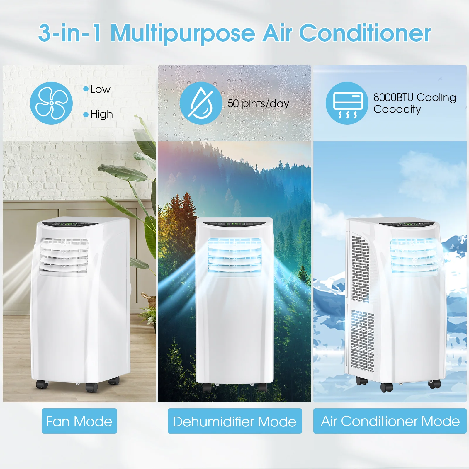 8000 BTU Portable Air Conditioner with Sleep Mode and Dehumidifier Function - Image 8