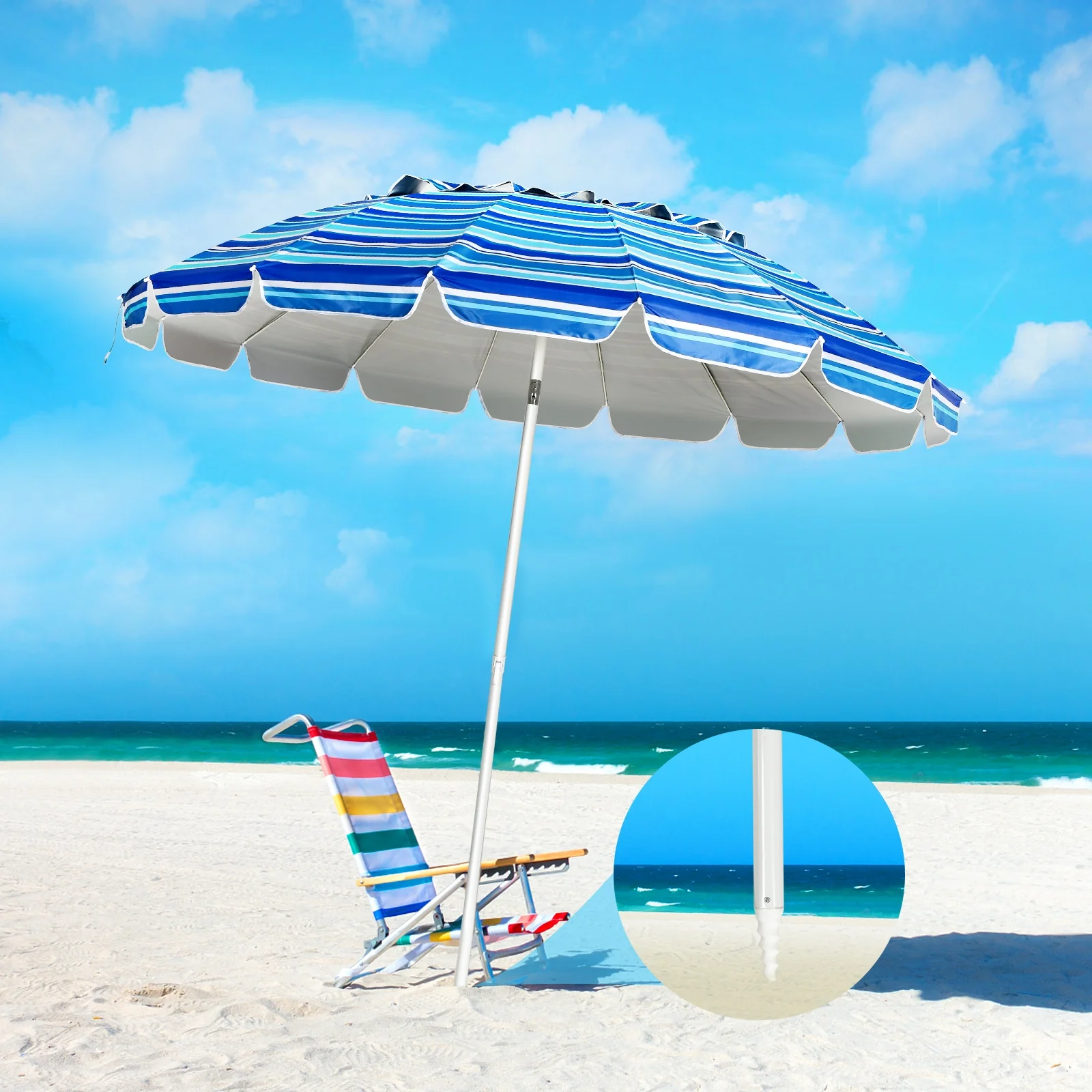 8FT Portable Beach Umbrella with Sand Anchor and Tilt Mechanism for Garden and Patio - Image 14